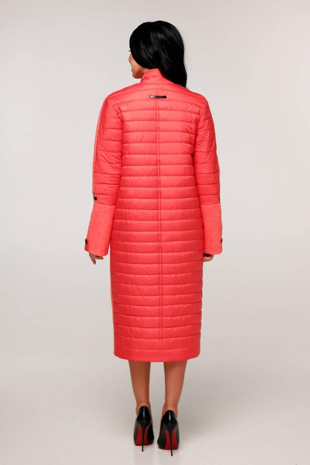 Orange Puffer Quilted Coat with Pockets for Women - Long Warm Jacket Пальто В - 1242 Art.6484 Teddy Bouclet Тон 1042 - FAVORITTI