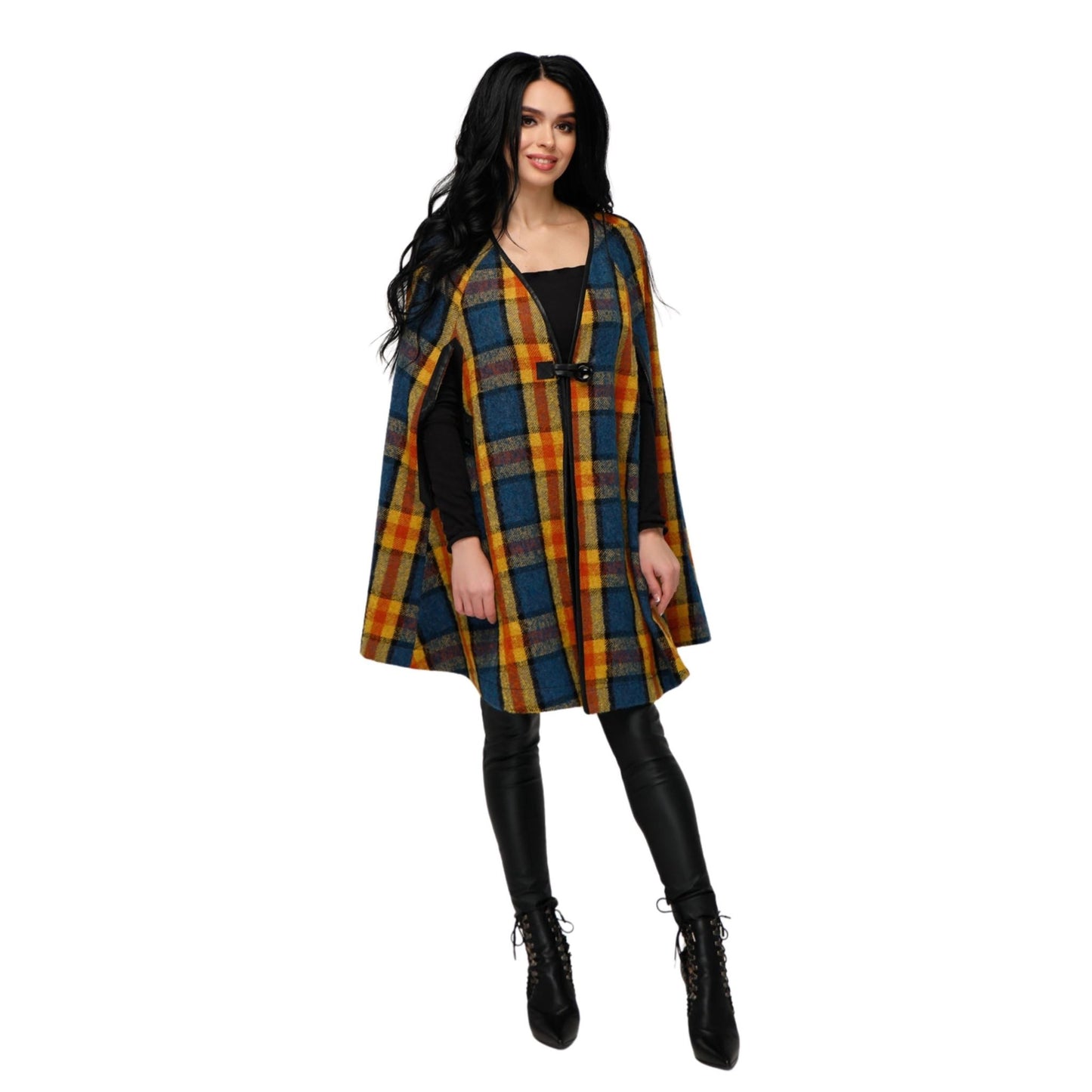 Plaid Wool Cape Women Loose Fit Cozy Stylish Oversized Coat Пончо В - 1176 Wilson Тон 3 - FAVORITTI