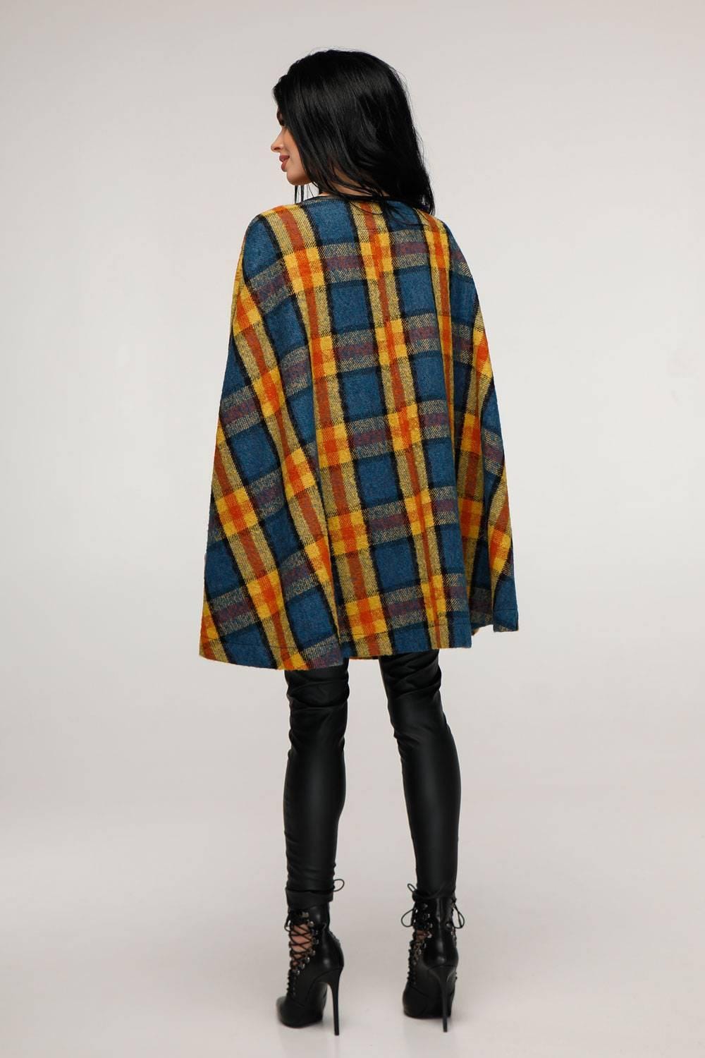 Plaid Wool Cape Women Loose Fit Cozy Stylish Oversized Coat Пончо В - 1176 Wilson Тон 3 - FAVORITTI