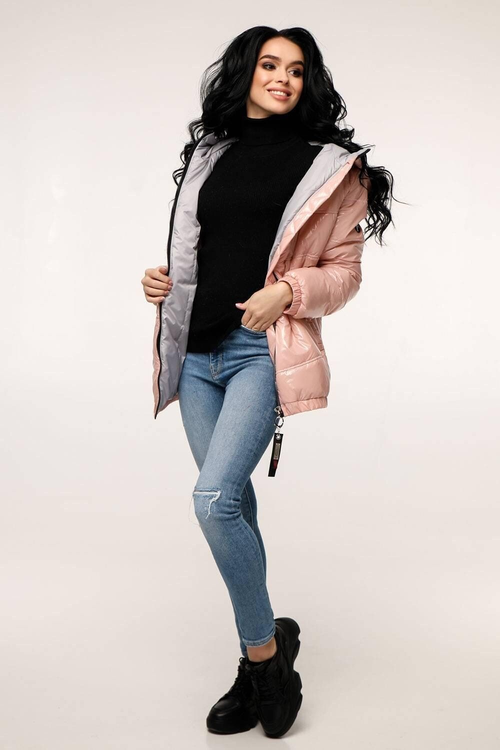 Puffer Jacket Women Puffy Hooded Coat Waterproof and Windproof Куртка В - 1237 Лак Тон 19 + Тон 5А - FAVORITTI