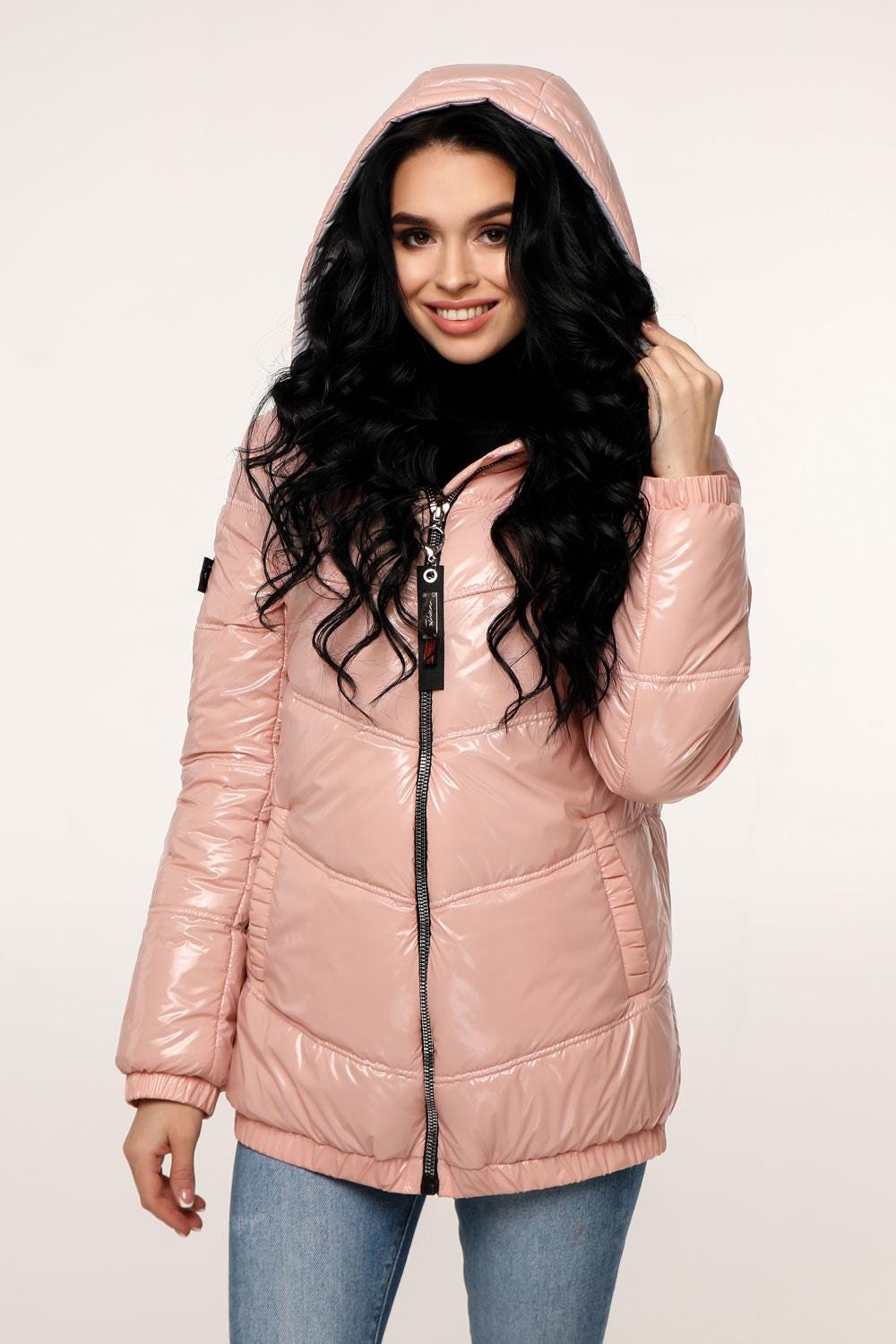 Puffer Jacket Women Puffy Hooded Coat Waterproof and Windproof Куртка В - 1237 Лак Тон 19 + Тон 5А - FAVORITTI