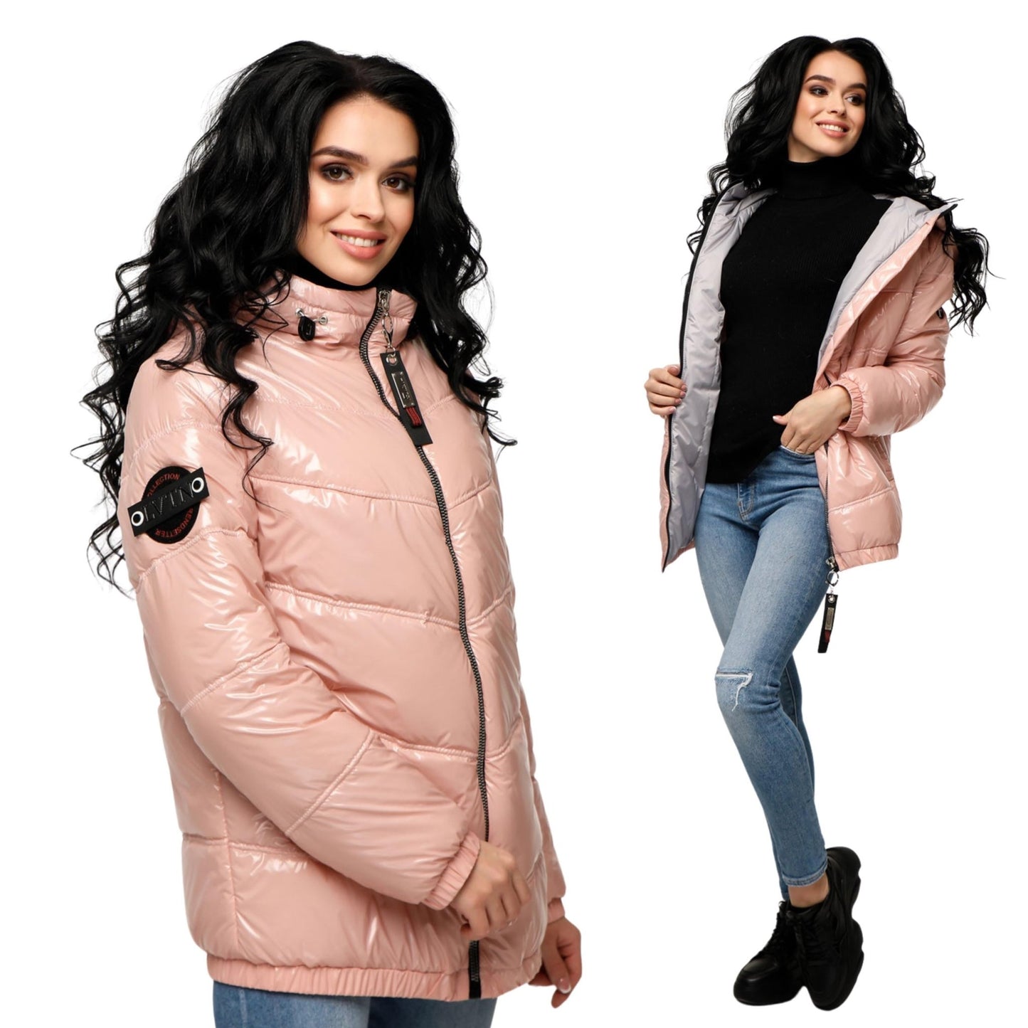 Puffer Jacket Women Puffy Hooded Coat Waterproof and Windproof Куртка В - 1237 Лак Тон 19 + Тон 5А - FAVORITTI