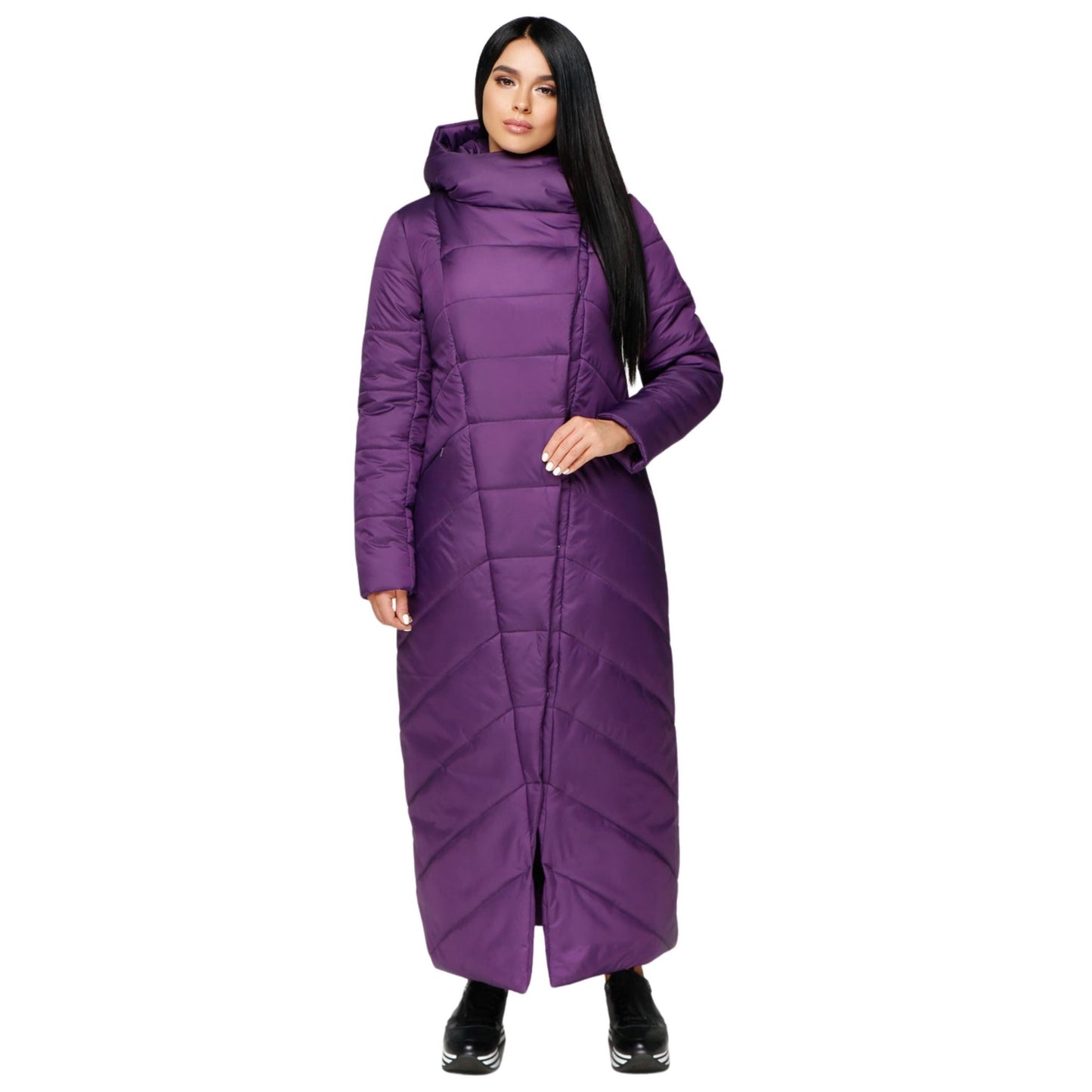 Purple Long Puffer Coat Winter Warm Women's Clothing Пуховик ПВ - 1133 Лаке Тон 33 - FAVORITTI