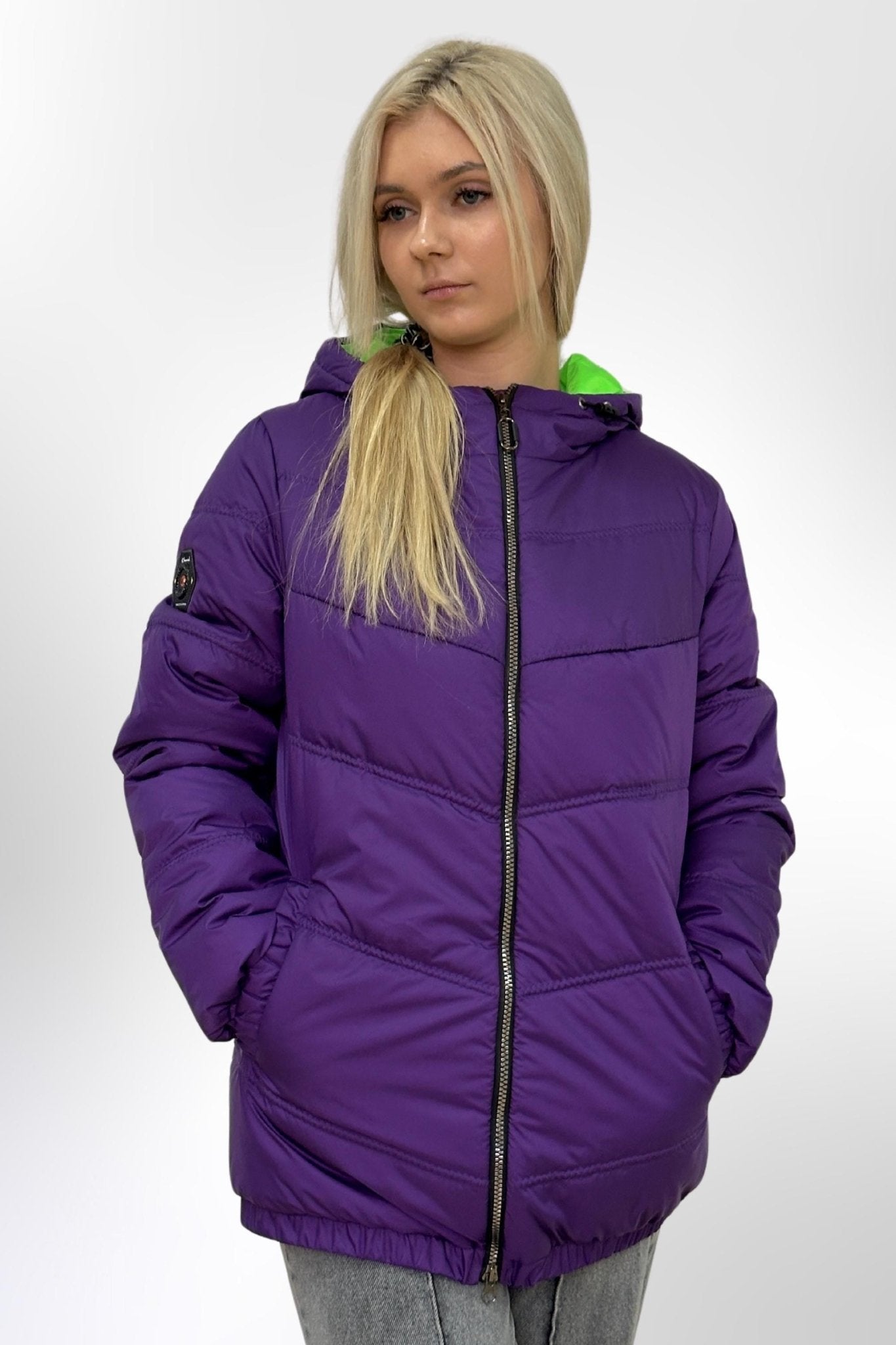 Purple Puffer Jacket Women Puffy Hooded Coat Waterproof and Windproof Куртка В - 1237 Лаке Тон 107 + Тон 120 - FAVORITTI