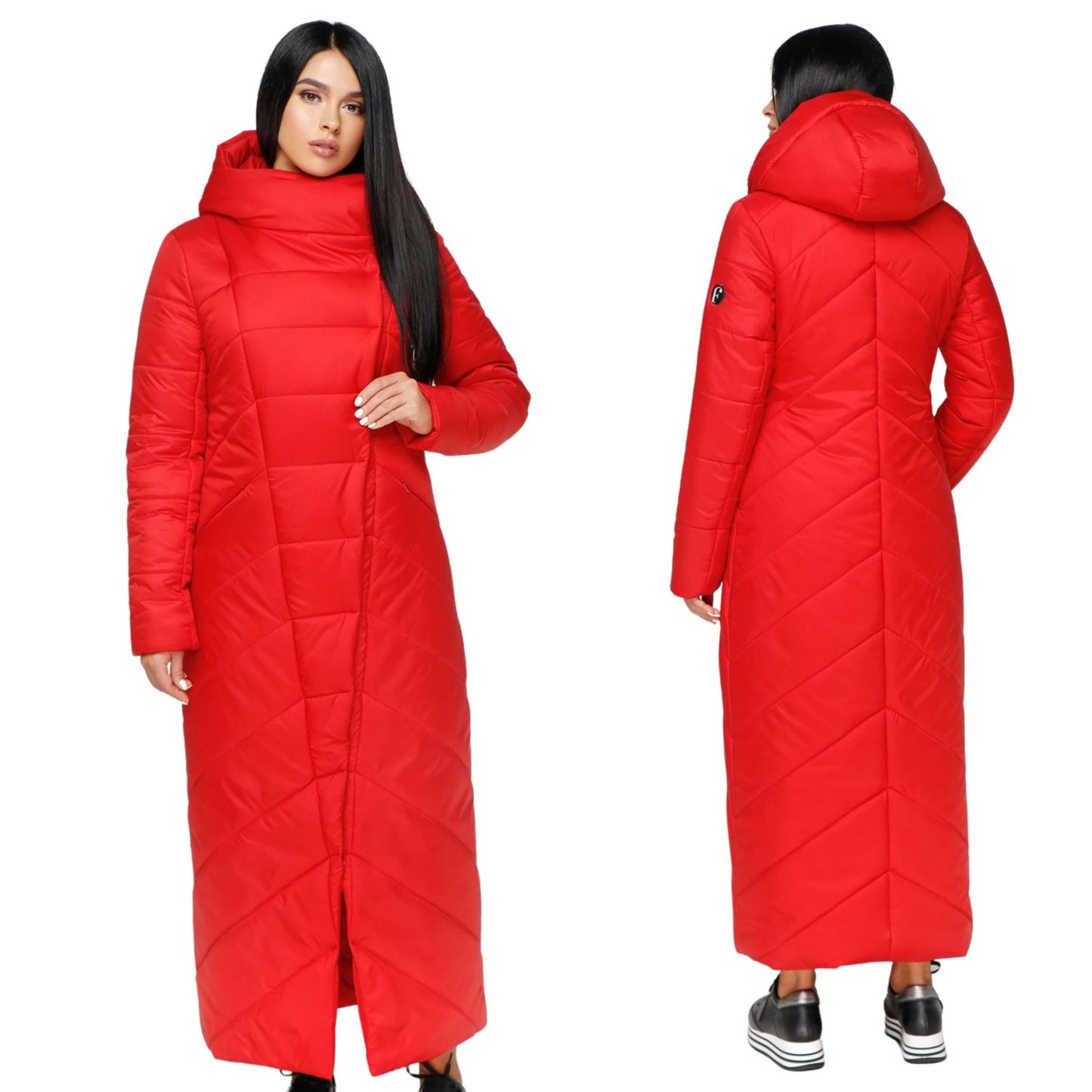Red Long Puffer Coat Winter Warm Women's Clothing Пуховик ПВ - 1133 Лаке Тон 76 - FAVORITTI