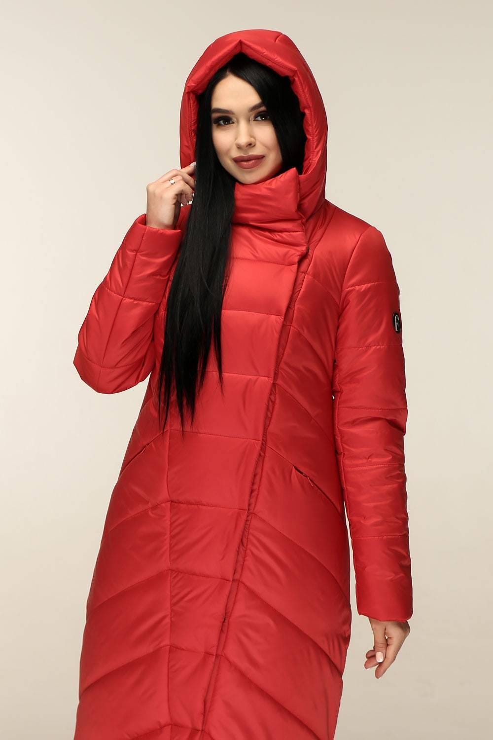 Red Long Puffer Coat Winter Warm Women's Clothing Пуховик ПВ - 1133 Лаке Тон 76 - FAVORITTI
