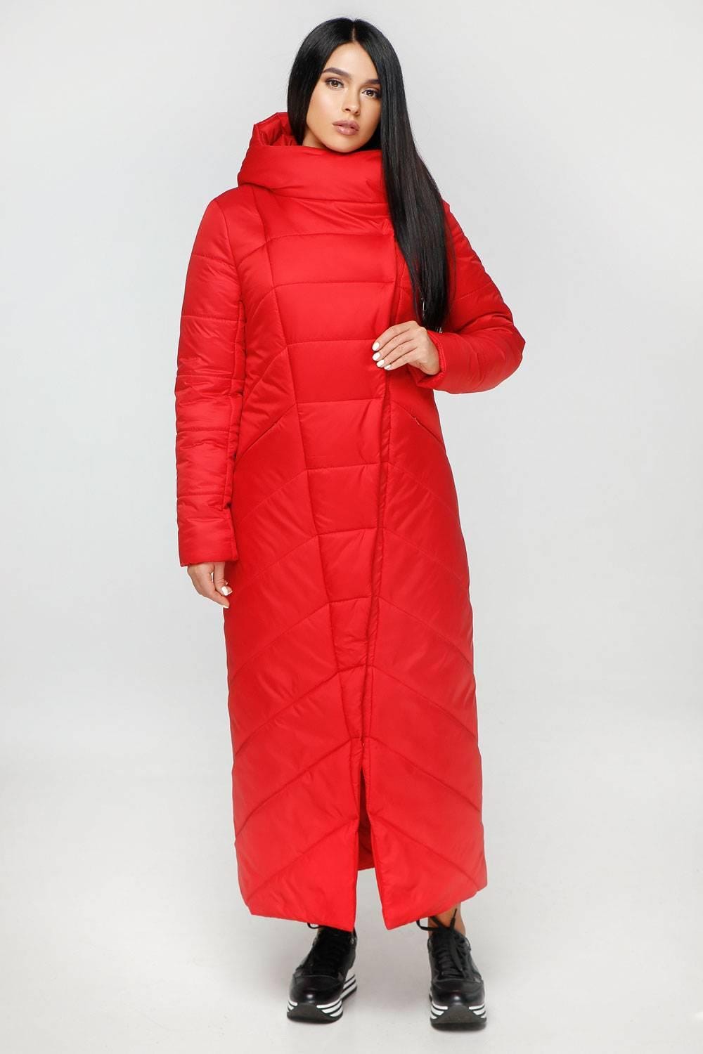 Red Long Puffer Coat Winter Warm Women's Clothing Пуховик ПВ - 1133 Лаке Тон 76 - FAVORITTI
