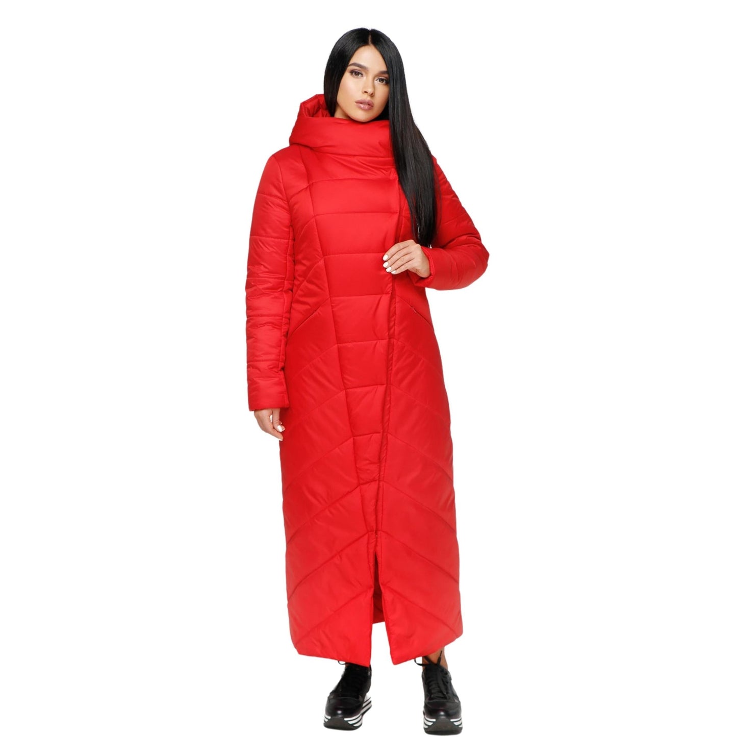 Red Long Puffer Coat Winter Warm Women's Clothing Пуховик ПВ - 1133 Лаке Тон 76 - FAVORITTI