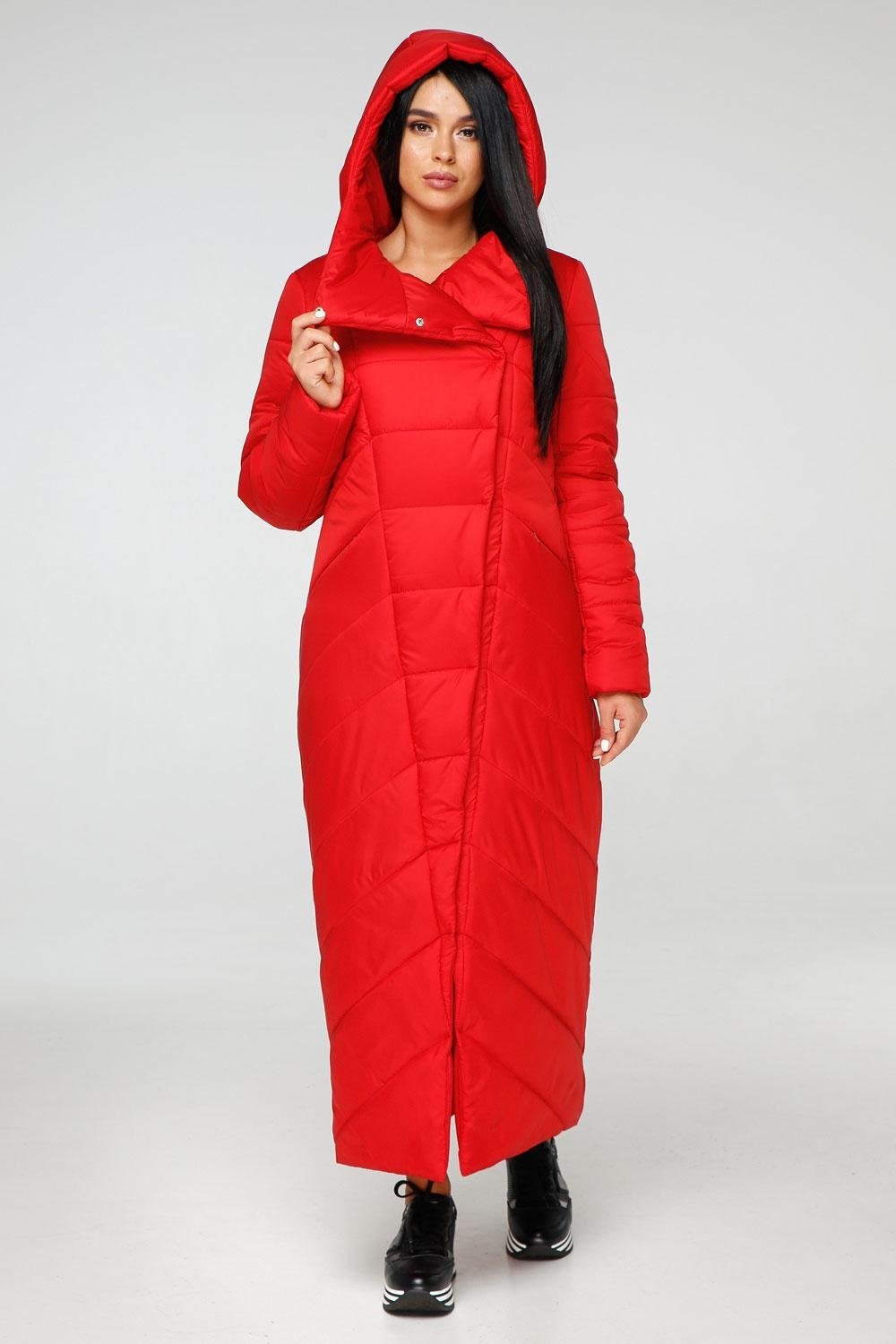 Red Long Puffer Coat Winter Warm Women's Clothing Пуховик ПВ - 1133 Лаке Тон 76 - FAVORITTI