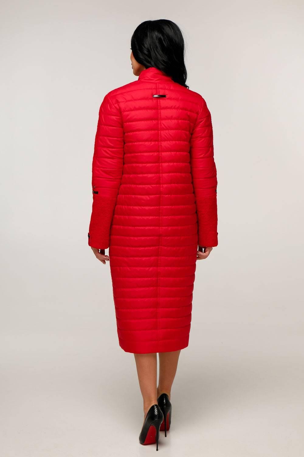 Red Puffer Quilted Coat with Pockets for Women - Long Warm Jacket Пальто В - 1242 Art.6484 Teddy Bouclet Тон 1013 - FAVORITTI