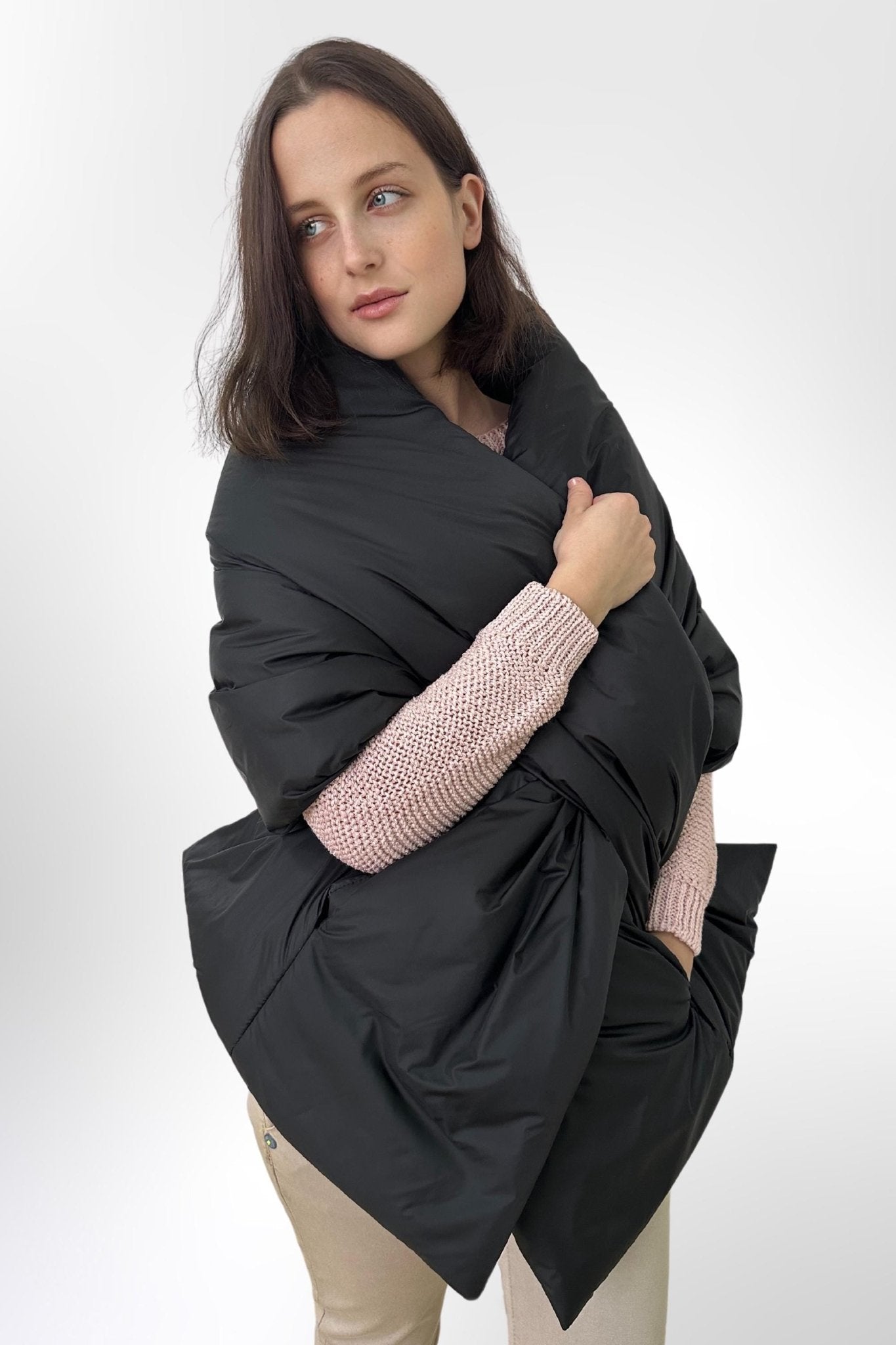 Winter Shawl Shoulder Cape Scarf With Pockets Puffer Large Stole 20x85in Blanket Wrap Warm Gift Womens Clothing - FAVORITTI