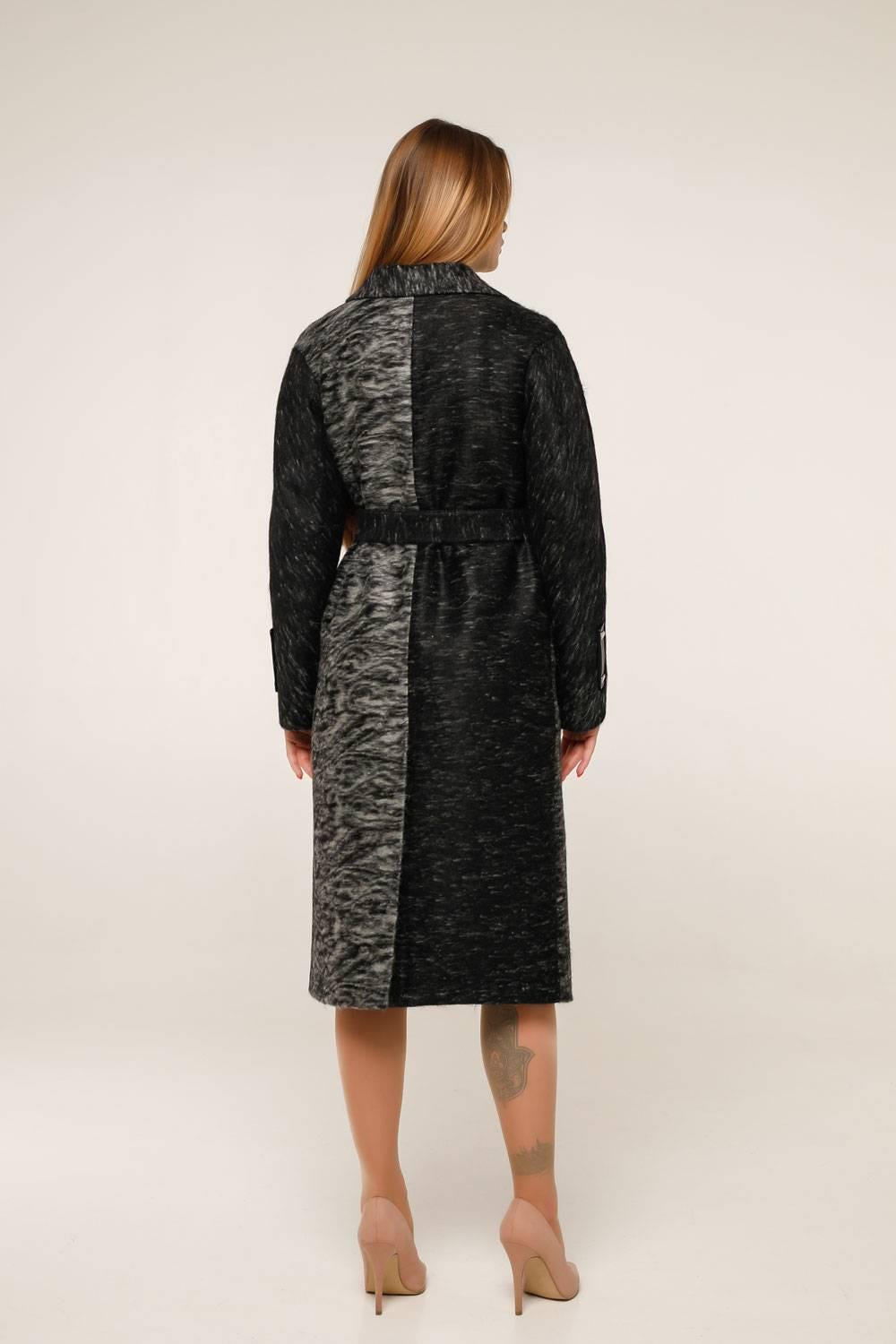 Wool Coat With Belt Lined Patterned Textured Midi Outerwear Пальто В - 1285 Сashimire Тон 4 - FAVORITTI