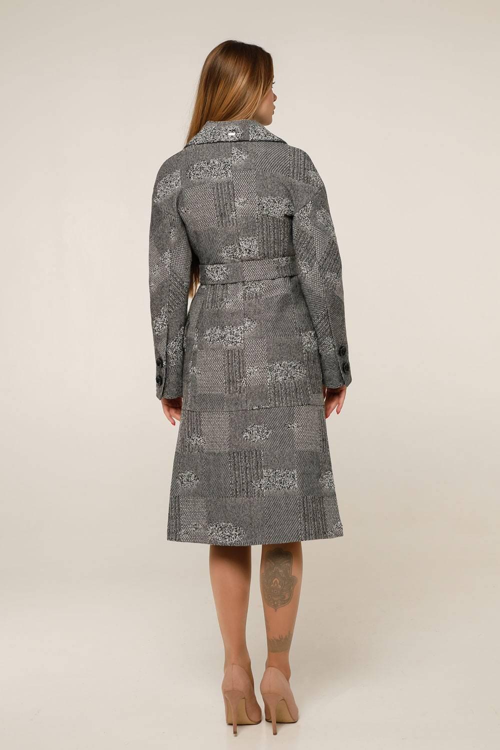 Wool Coat With Belt Patterned Textured Midi Lined Outerwear Пальто В - 983 МО 13324 Тон 100 - FAVORITTI