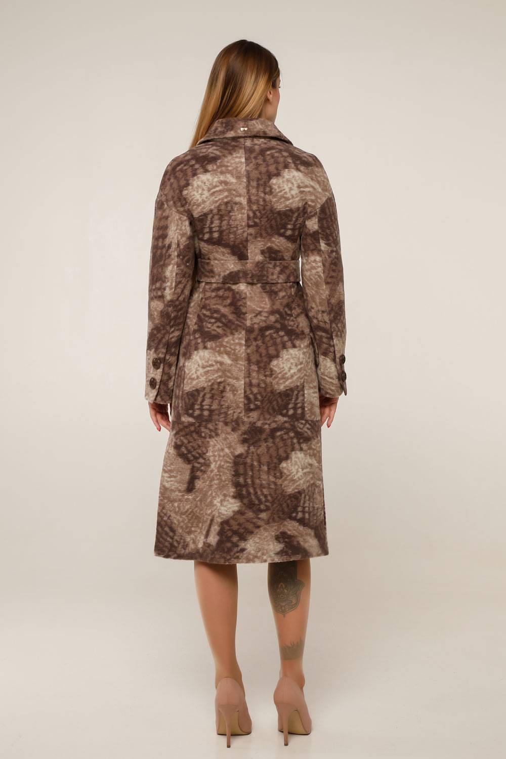 Wool Coat With Belt Patterned Textured Midi Lined Wool Outerwear Пальто В - 983 Seul Jaco Тон 7510 - FAVORITTI