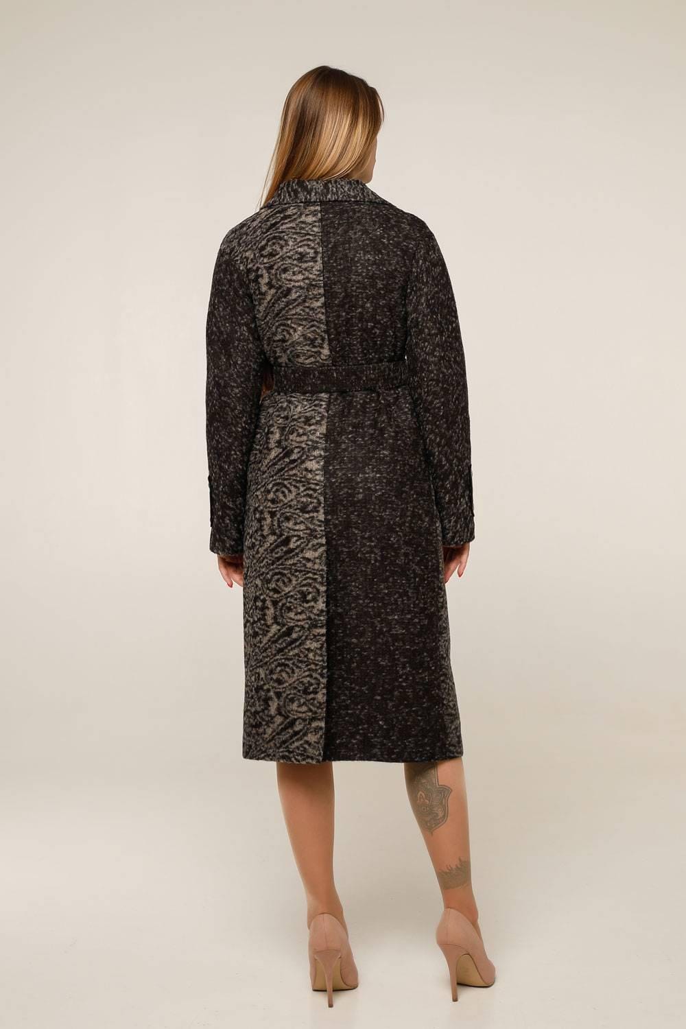 Wool Coat With Belt Wool Belted Lined Patterned Textured Midi Outerwear Пальто В - 1285 Сashimeco Тон 2 - FAVORITTI