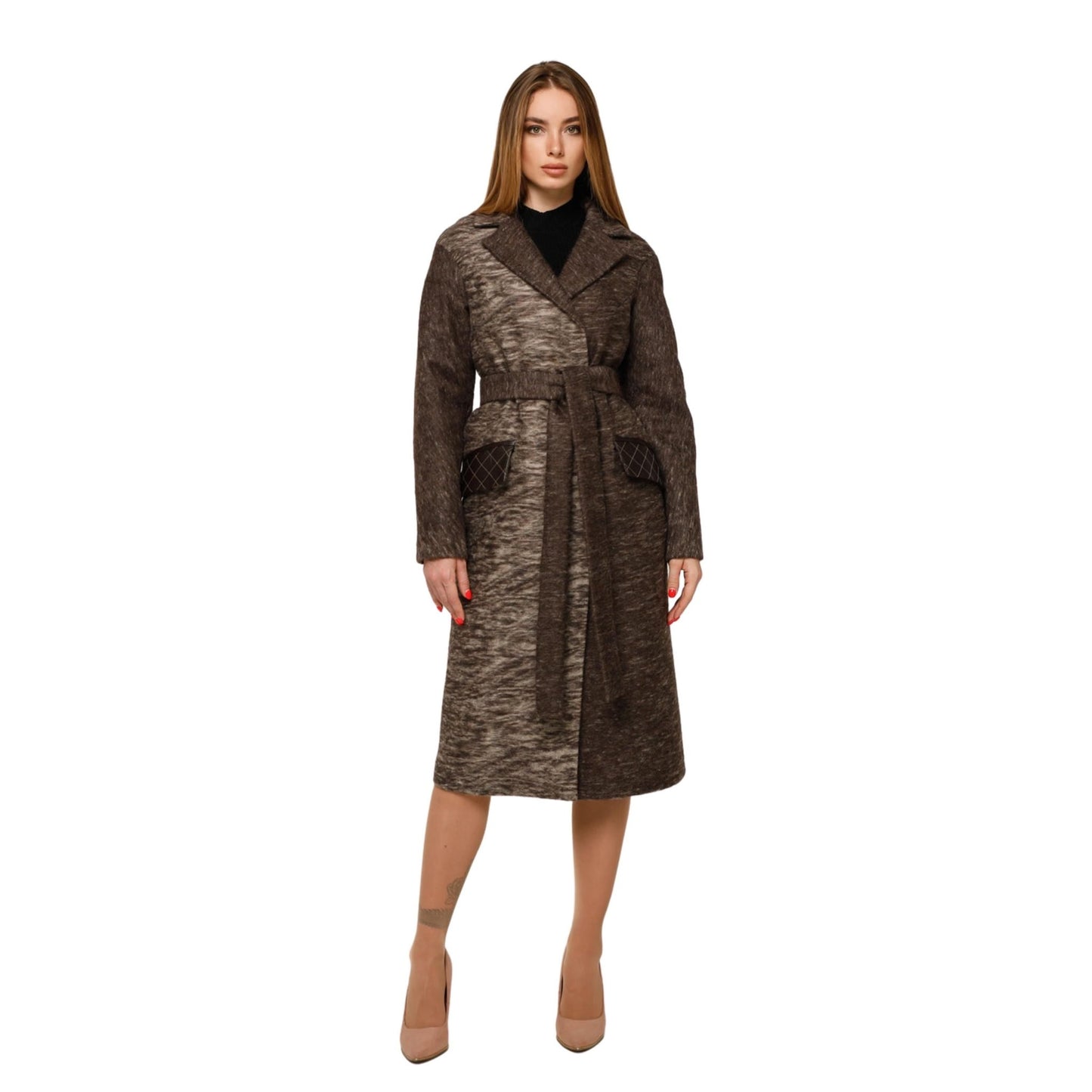 Wool Coat With Belt Wool Belted Lined Patterned Textured Midi Outerwear Пальто В - 1285 Сashimire Тон 1 - FAVORITTI