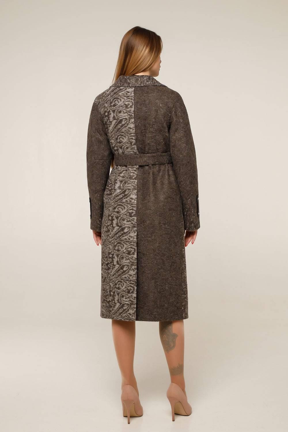 Wool Coat With Belt Wool Lined Patterned Textured Midi Outerwear Пальто В - 1285 Сashimeco Тон 1 - FAVORITTI