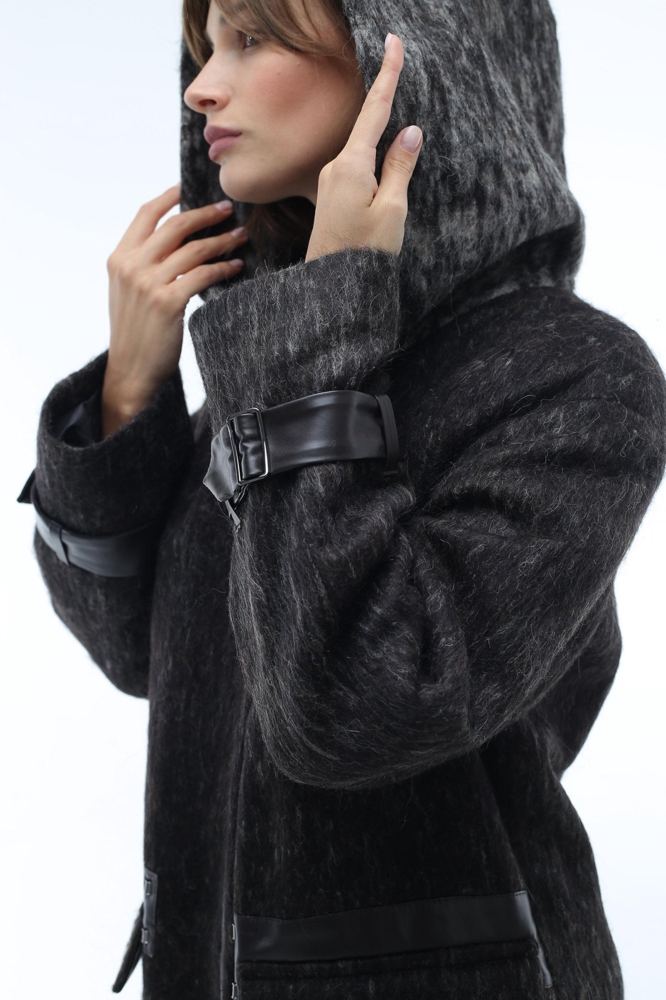 Wool Coat With Hood Patterned Textured Midi Outerwear Пальто П - 1290 Сashimire Тон 4 - FAVORITTI