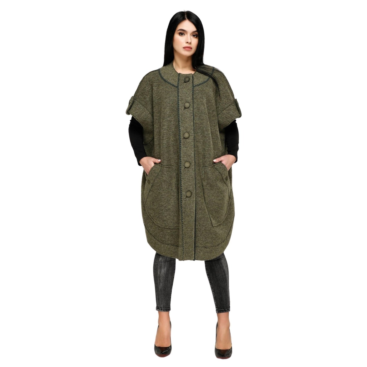 Wool Poncho Women Loose Fit Mid - Length Oversized Coat One Size Пончо В - 1185 Cost Тон 82 - FAVORITTI