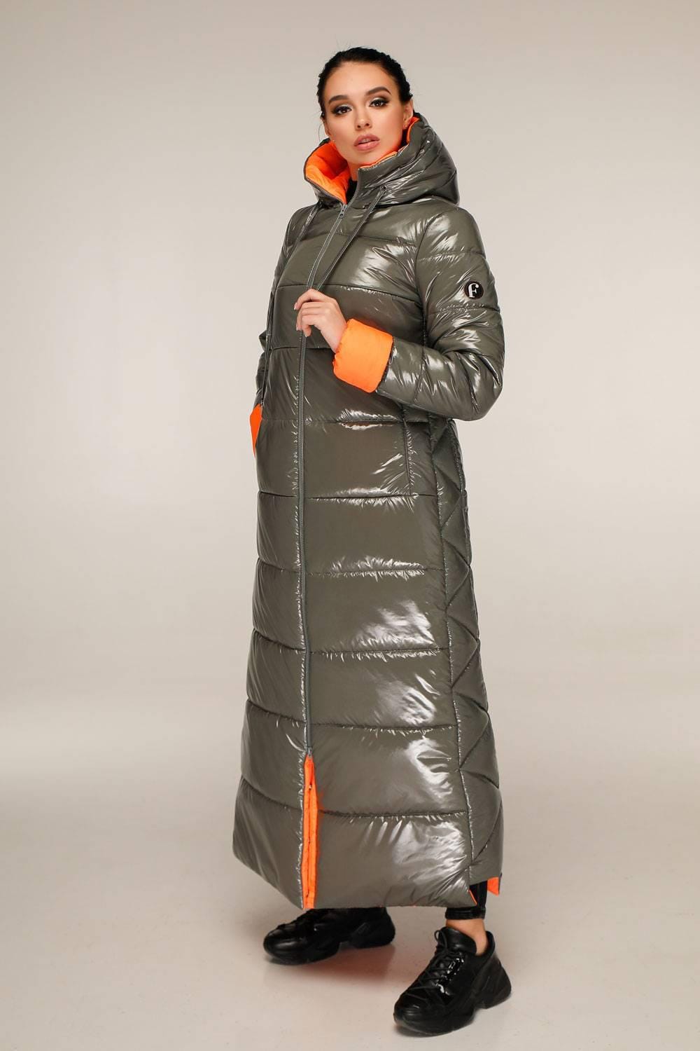 Army Orange Long Puffer Coat With Hood Women Waterproof and Windproof Winter Jacket Пуховик ПВ - 1202 Лак Тон 25 + Тон 97 - FAVORITTI