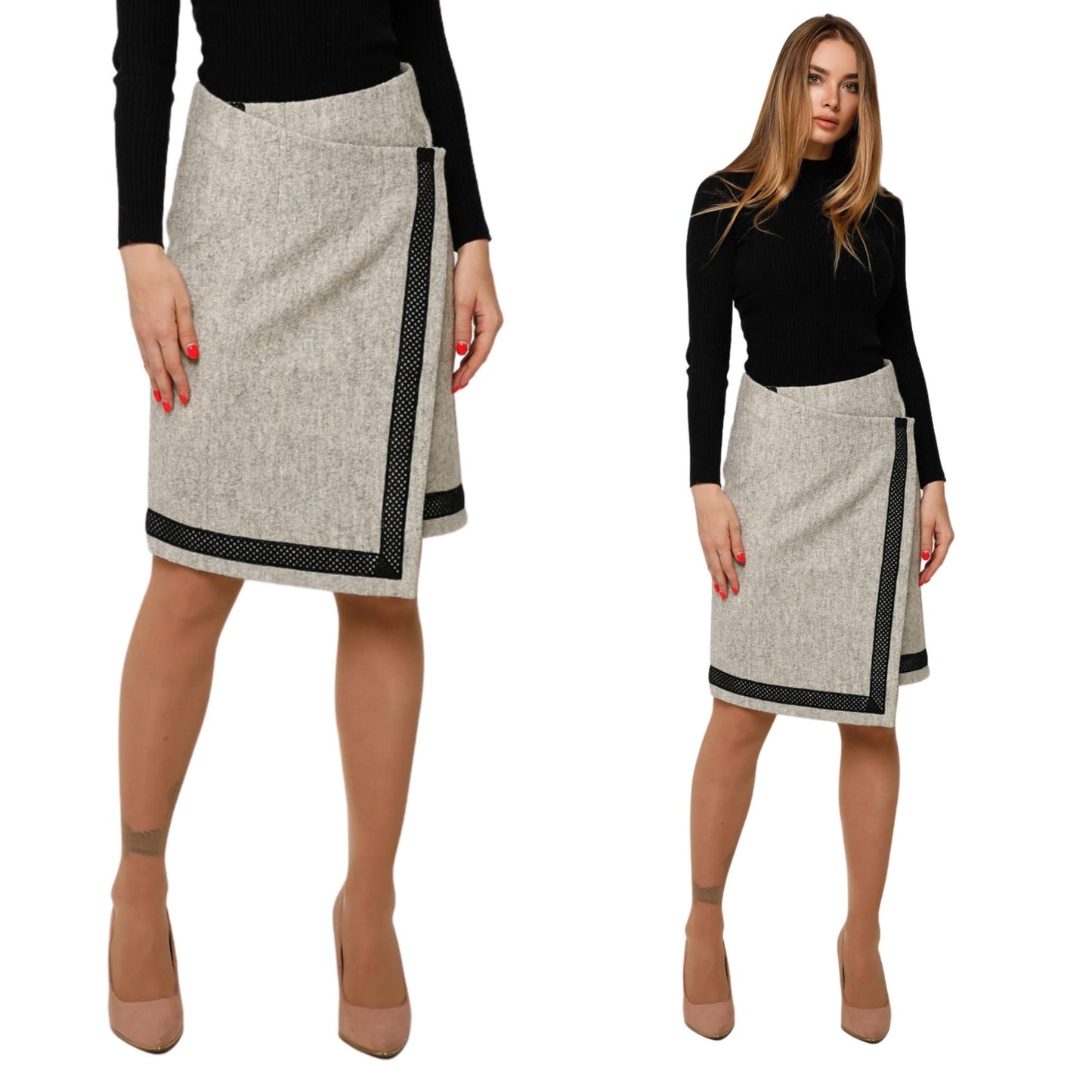 Asymmetric Wool Wrap Skirt A - Line Midi for Autumn and Winter Юбка Ю - 1077 Aрт.160406 Тон 3 - FAVORITTI