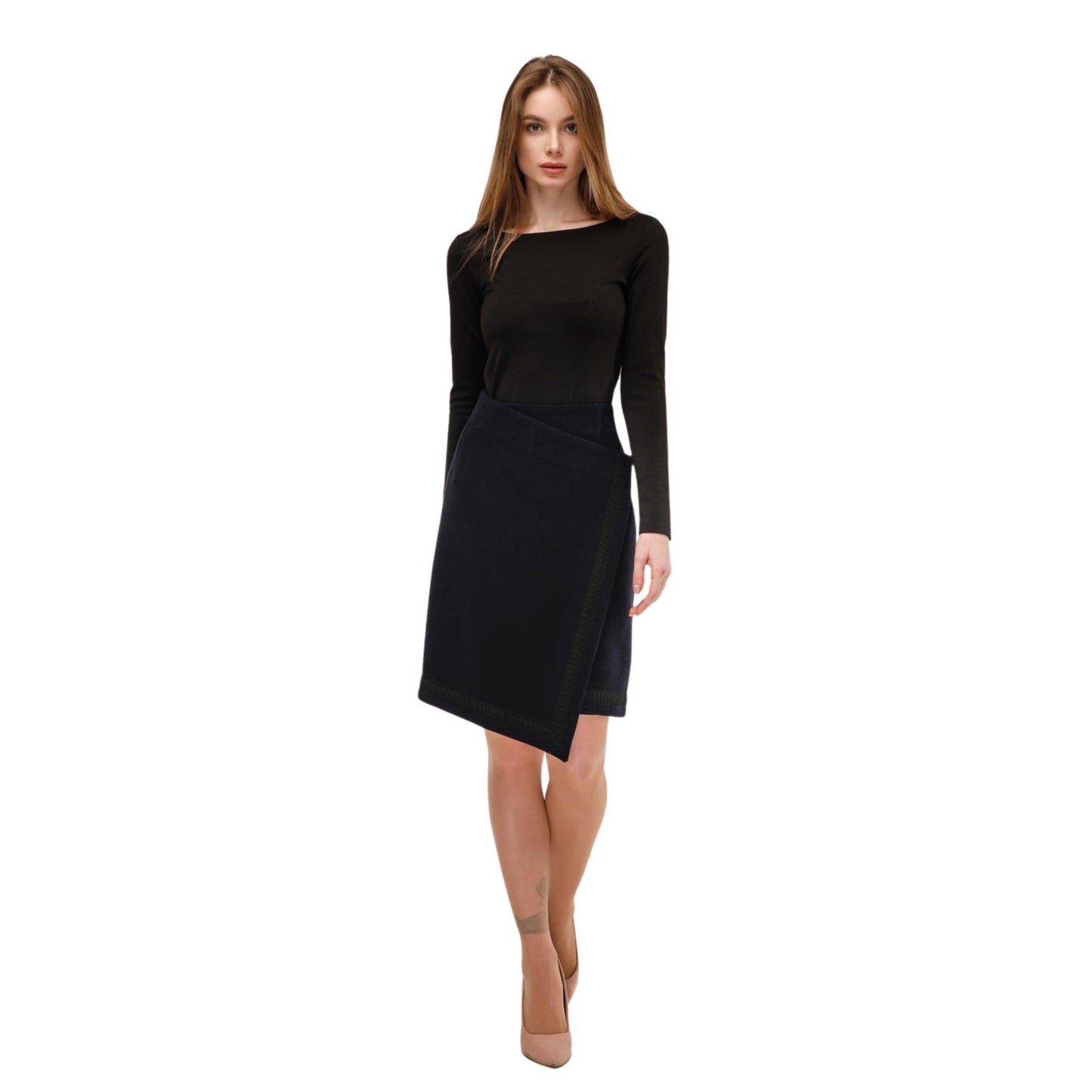 Asymmetric Wool Wrap Skirt - A - Line Midi for Autumn and Winter Юбка Ю - 1077 Singro Тон 14 - FAVORITTI