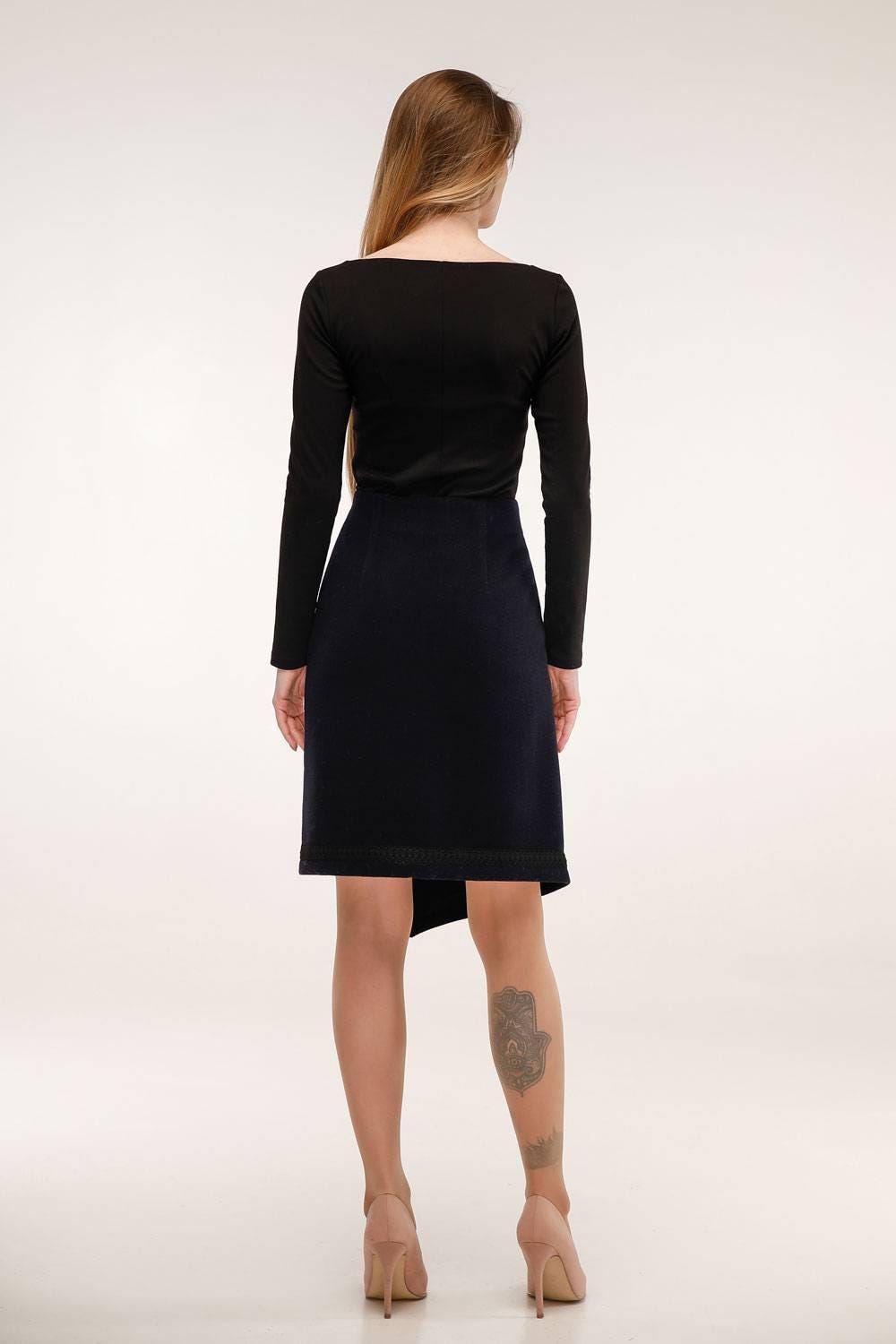 Asymmetric Wool Wrap Skirt - A - Line Midi for Autumn and Winter Юбка Ю - 1077 Singro Тон 14 - FAVORITTI