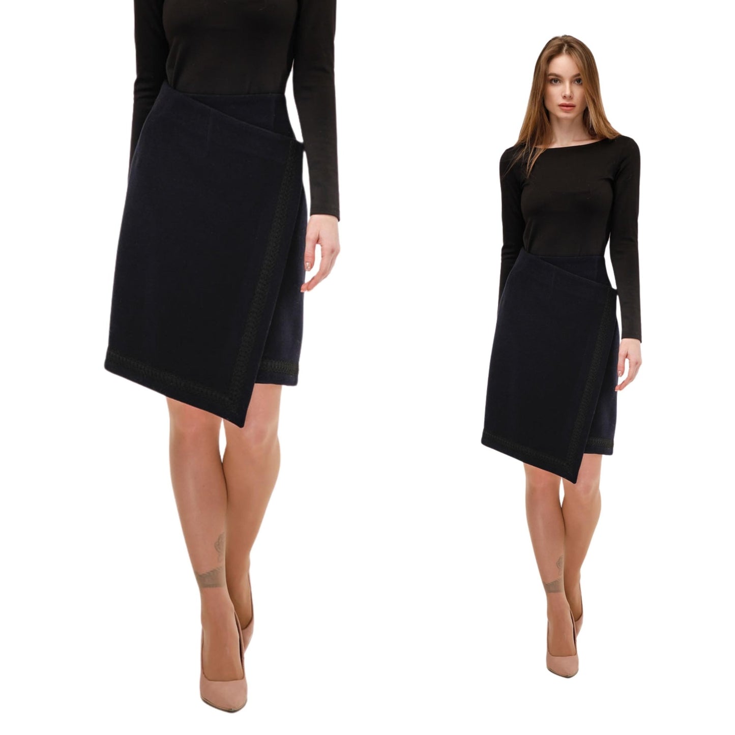 Asymmetric Wool Wrap Skirt - A - Line Midi for Autumn and Winter Юбка Ю - 1077 Singro Тон 14 - FAVORITTI