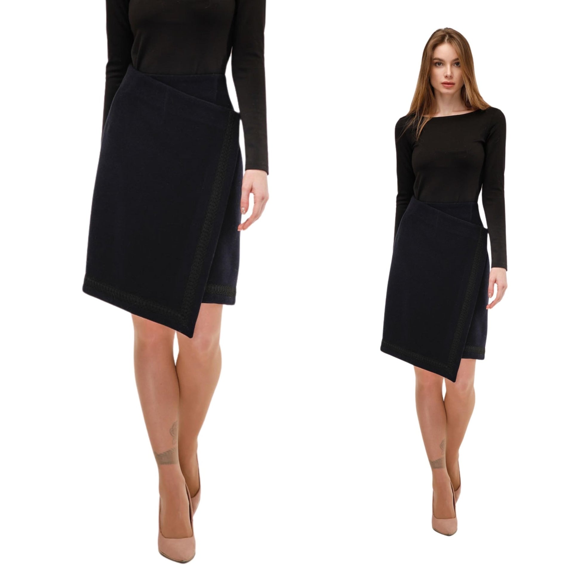 Asymmetric Wool Wrap Skirt - A - Line Midi for Autumn and Winter Юбка Ю - 1077 Singro Тон 14 - FAVORITTI
