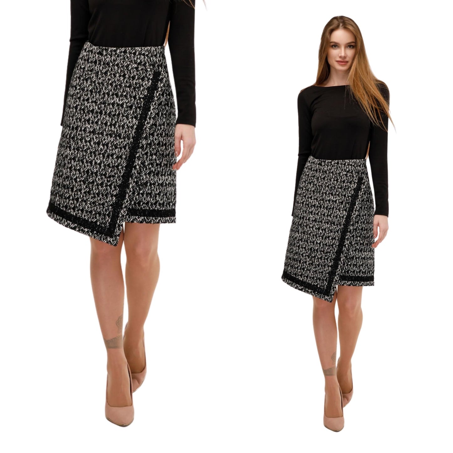 Asymmetric Wool Wrap SkirtA - Line Midi for Autumn and Winter Юбка Ю - 1077 Brna Fiocco Тон 7 - FAVORITTI