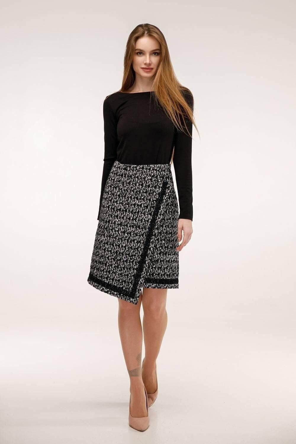 Asymmetric Wool Wrap SkirtA - Line Midi for Autumn and Winter Юбка Ю - 1077 Brna Fiocco Тон 7 - FAVORITTI