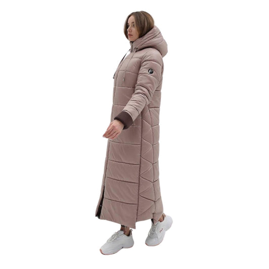 Beige Long Puffer Coat With Hood Women Waterproof and Windproof Winter Jacket Пуховик ПВ - 1202 Лаке Тон 6 + Тон 20 - FAVORITTI