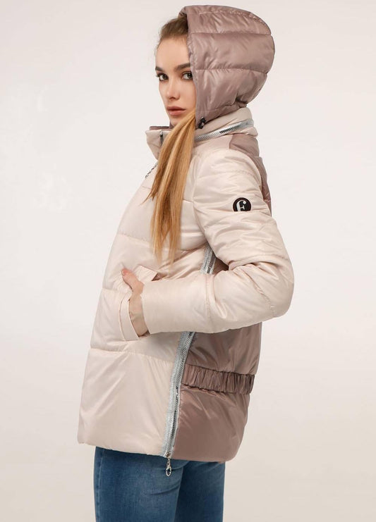 Beige Puffer Jacket Womens Quilted Puffy Down Coat Куртка В - 1272 Лаке Тон 2 + Тон 100 - FAVORITTI