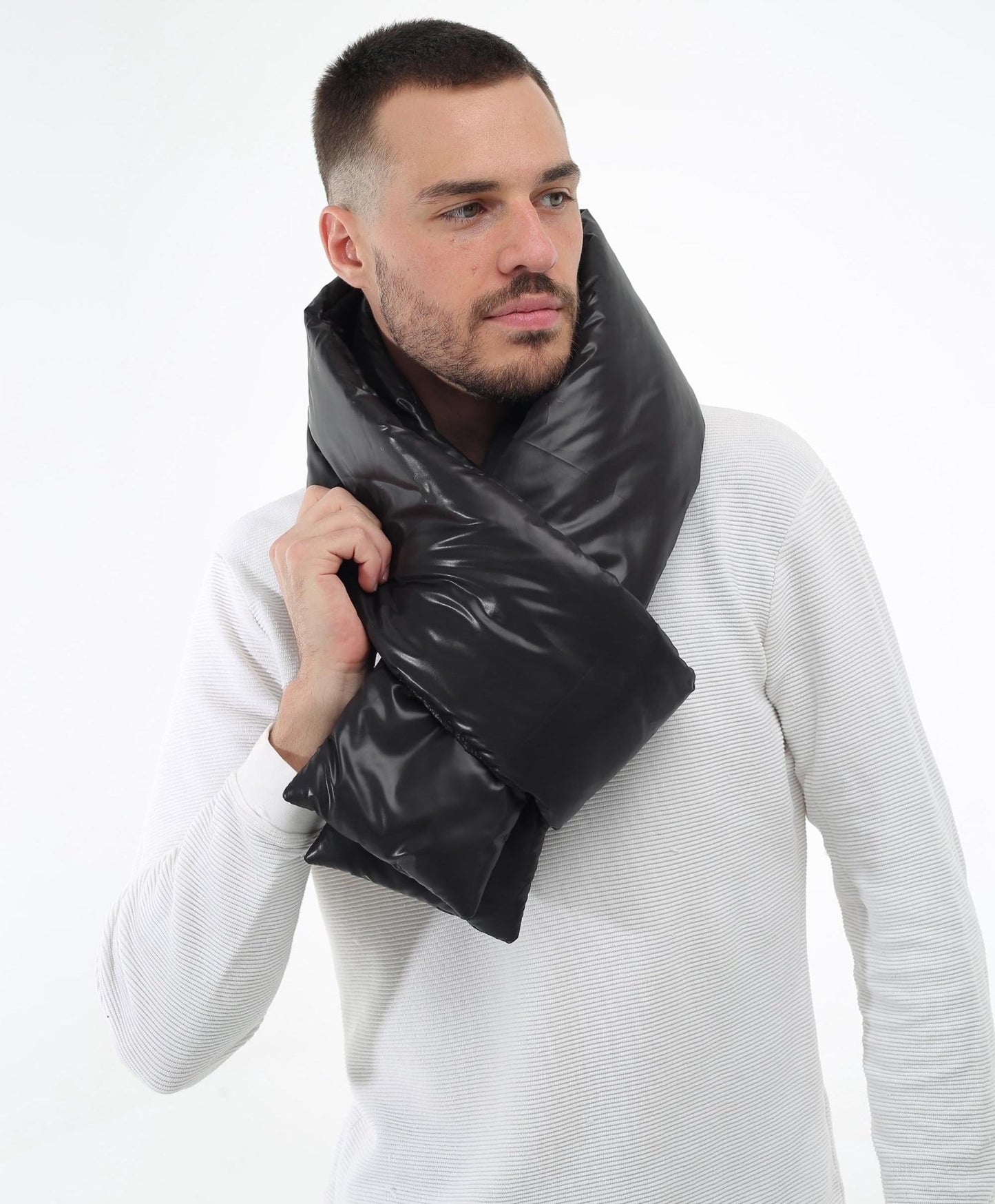 Black Men's Puffer Scarf 6x90in Windproof Insulated Winter Essential - FAVORITTI