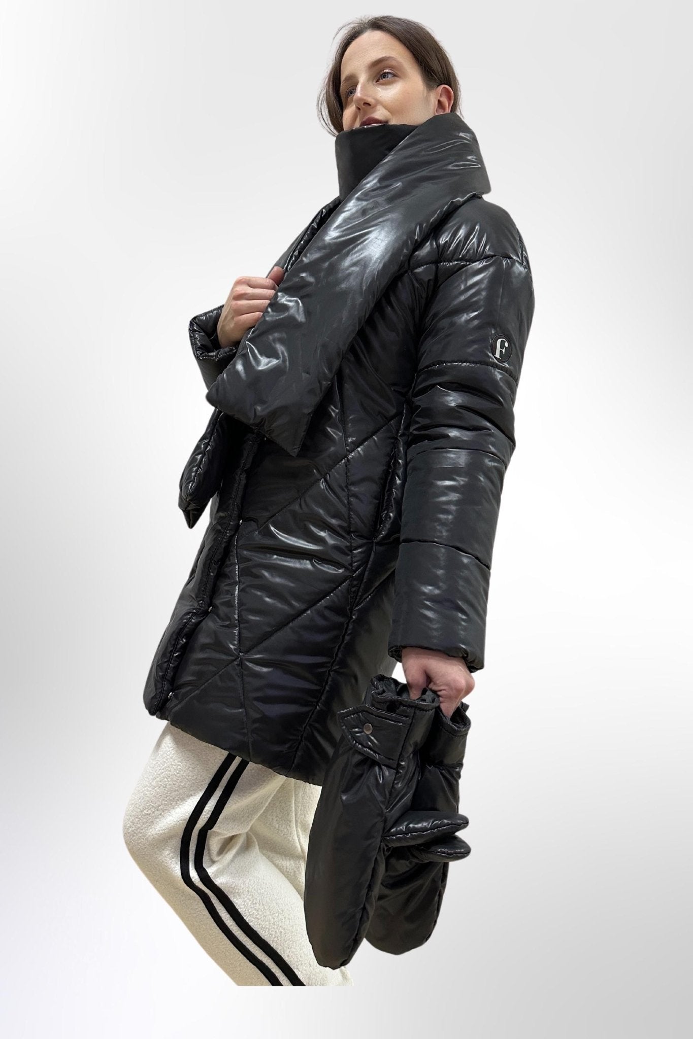 Black Puffer Jacket Women Winter Set 3 - pieces Down Jacket Scarf Mittens Puffy Coat Пуховик ПВ - 1291 Лаке Тон 21 - FAVORITTI