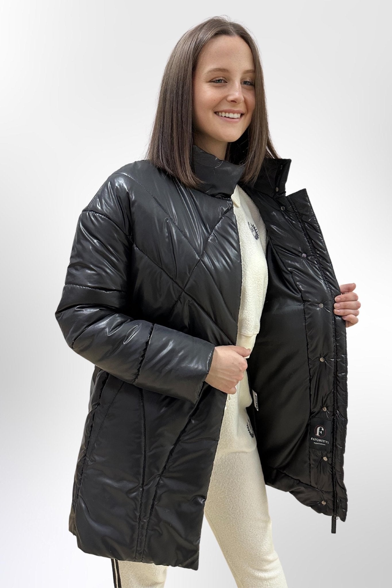 Black Puffer Jacket Women Winter Set 3 - pieces Down Jacket Scarf Mittens Puffy Coat Пуховик ПВ - 1291 Лаке Тон 21 - FAVORITTI