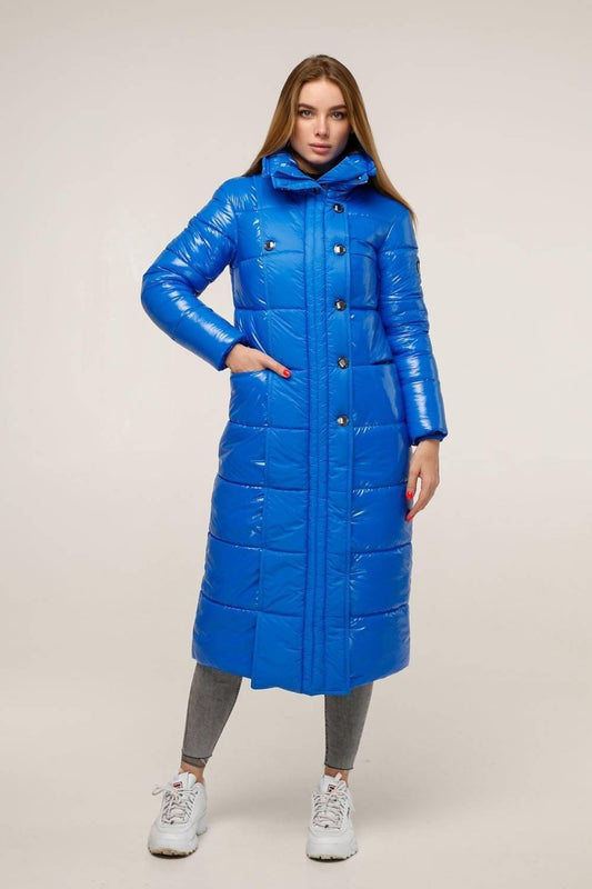 Blue Long Puffer Coat Warm Winter Clothing Пуховик ПВ - 1279 Лак Тон 113 - FAVORITTI