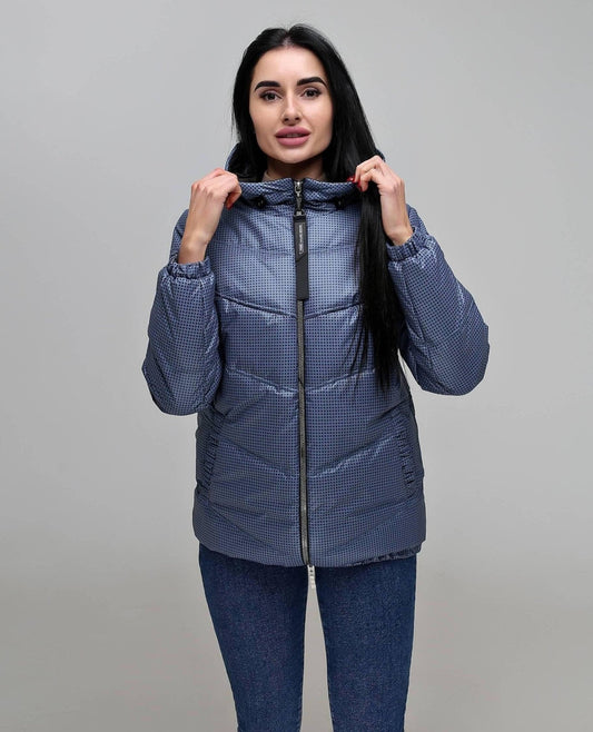 Blue Puffer Jacket Women Blue Puffy Hooded Coat Waterproof and Windproof Куртка В - 1237 Art.8186 Тон 626 + Тон 21 - FAVORITTI