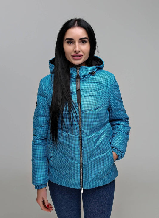 Blue Puffer Jacket Women Puffy Hooded Coat Waterproof and Windproof Куртка В - 1237 Art.102008 D Тон 509 + Тон 21 - FAVORITTI