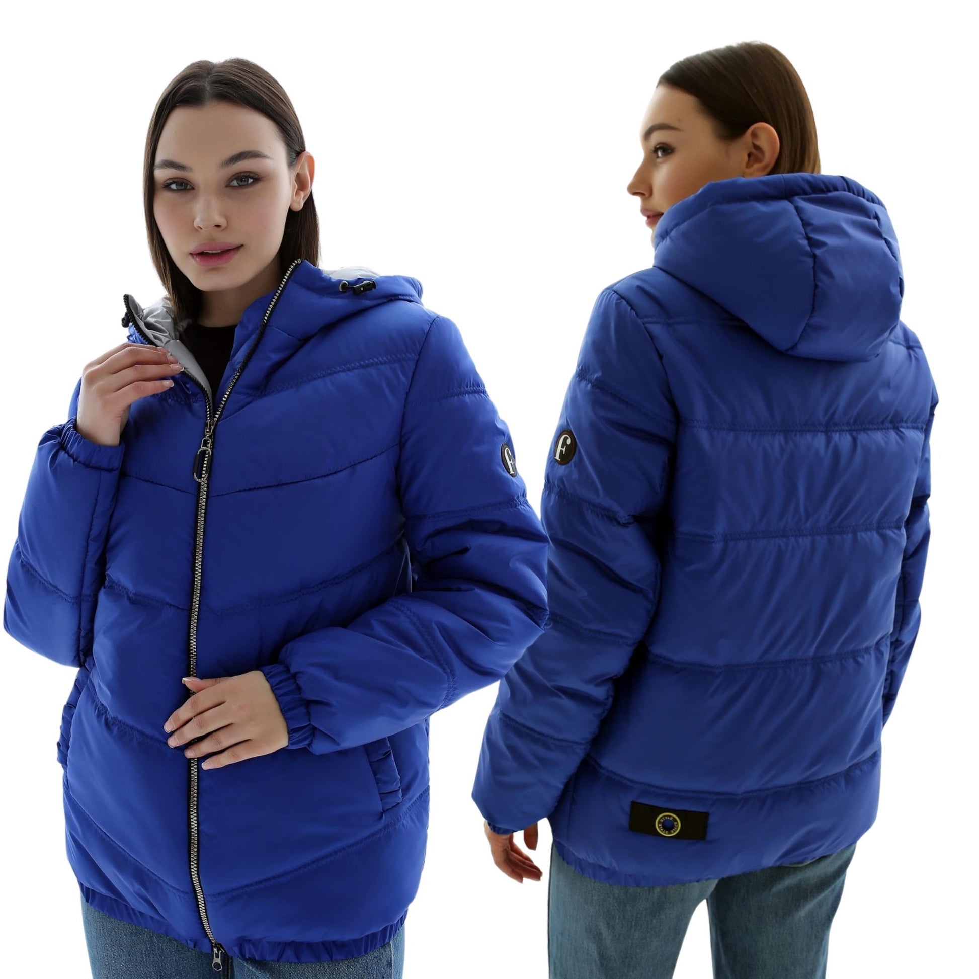 Blue Puffer Jacket Women Puffy Hooded Coat Waterproof and Windproof Куртка В - 1237 Лаке Тон 54Д + Тон 5А - FAVORITTI