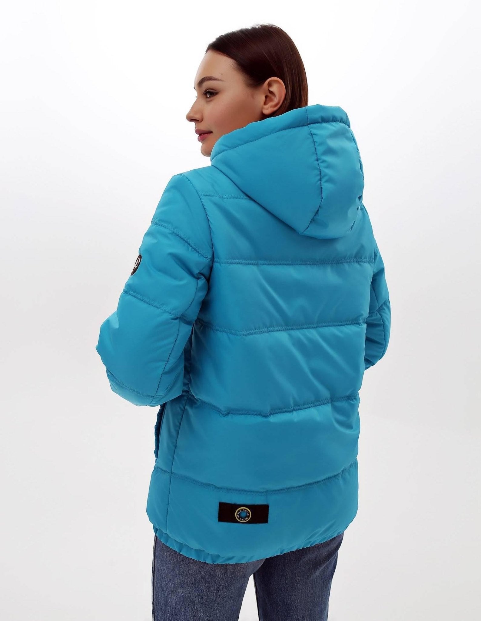 Blue Puffer Jacket Women Turquoise Puffy Hooded Coat Waterproof and Windproof Куртка В - 1237 Лаке Тон 23Д + Тон 5А - FAVORITTI