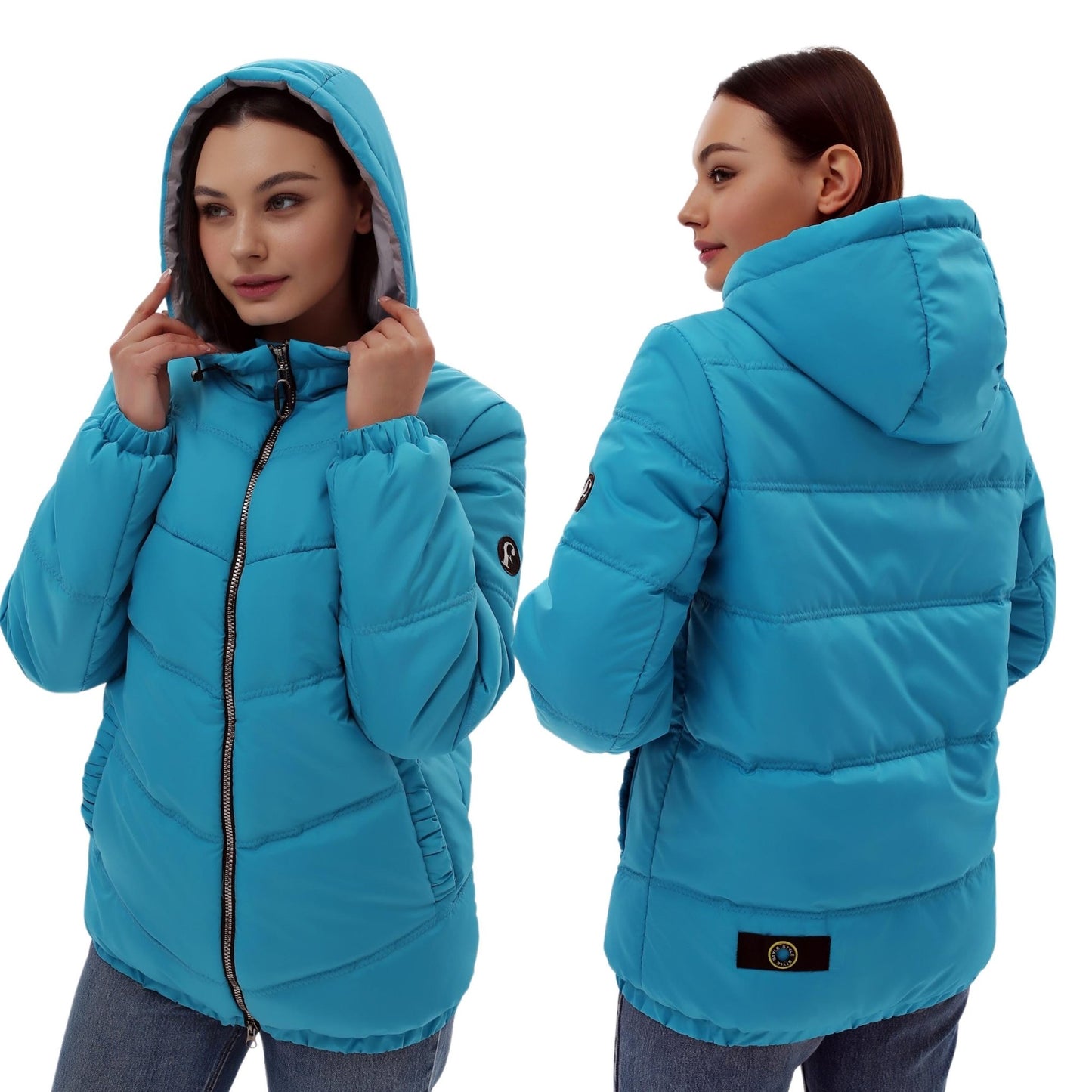Blue Puffer Jacket Women Turquoise Puffy Hooded Coat Waterproof and Windproof Куртка В - 1237 Лаке Тон 23Д + Тон 5А - FAVORITTI