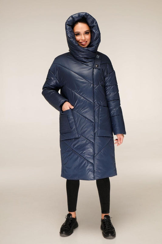 Blue Puffer Padded Hoodie Coat Womens Down Jacket Пуховик ПВ - 1255 Лаке Тон 18 - FAVORITTI
