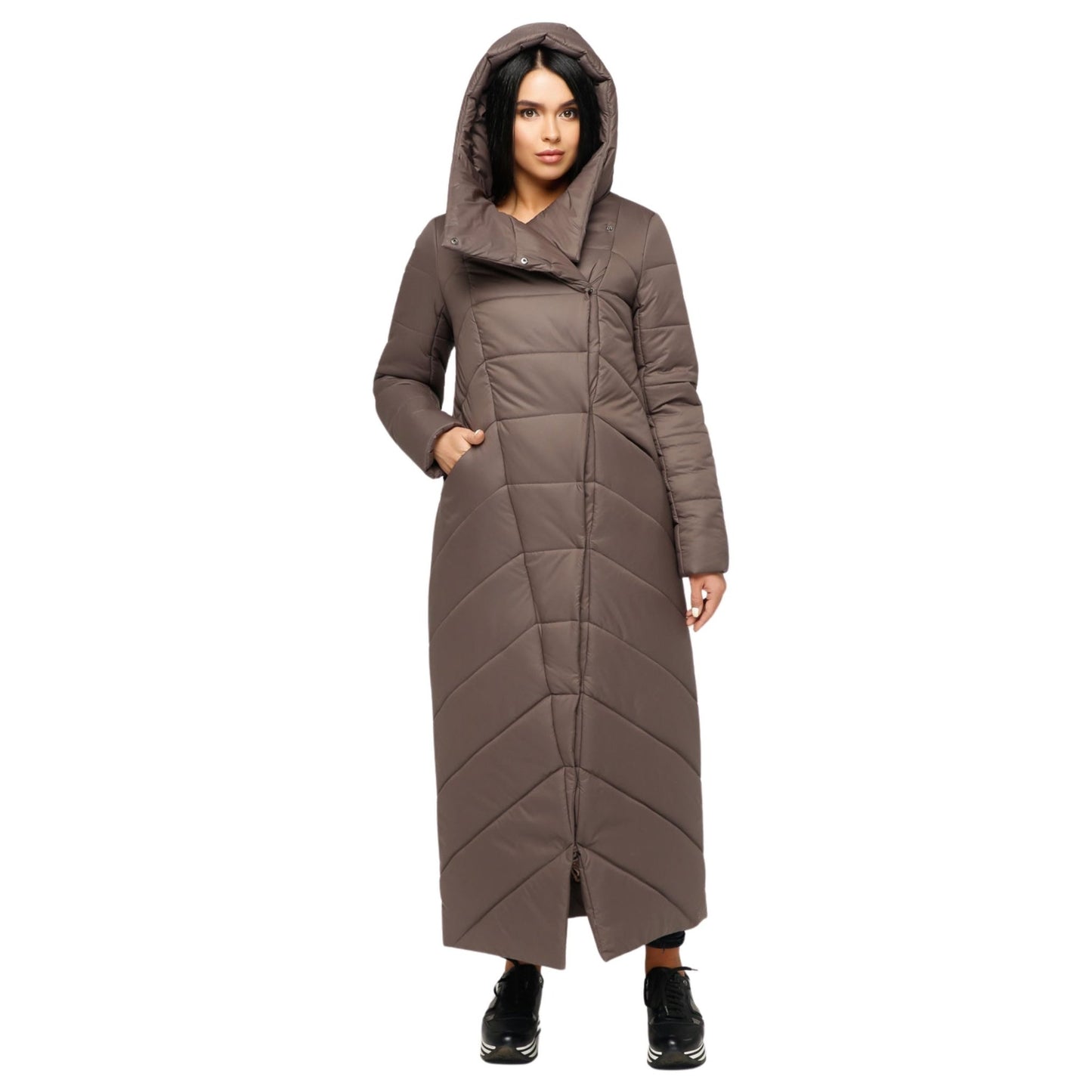 Brown Long Puffer Coat Winter Warm Women's Clothing Пуховик ПВ - 1133 Лаке Тон 71 - FAVORITTI