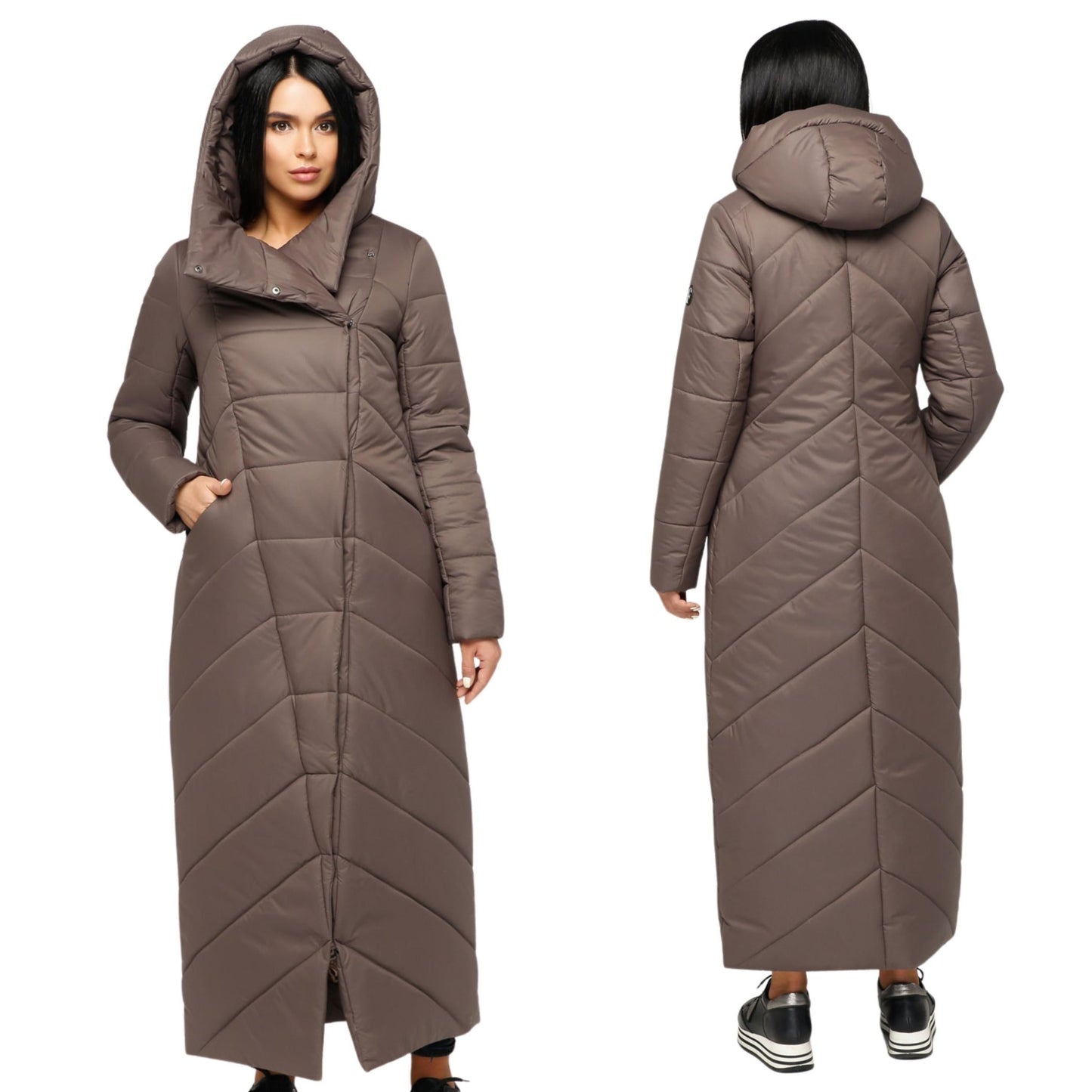 Brown Long Puffer Coat Winter Warm Women's Clothing Пуховик ПВ - 1133 Лаке Тон 71 - FAVORITTI