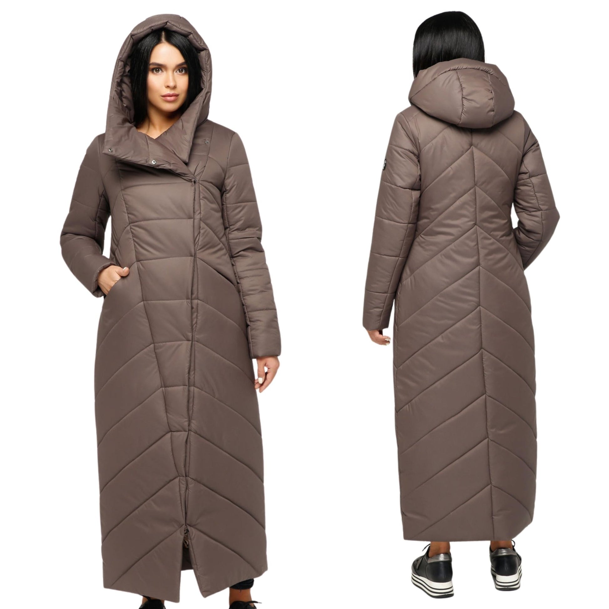 Brown Long Puffer Coat Winter Warm Women's Clothing Пуховик ПВ - 1133 Лаке Тон 71 - FAVORITTI