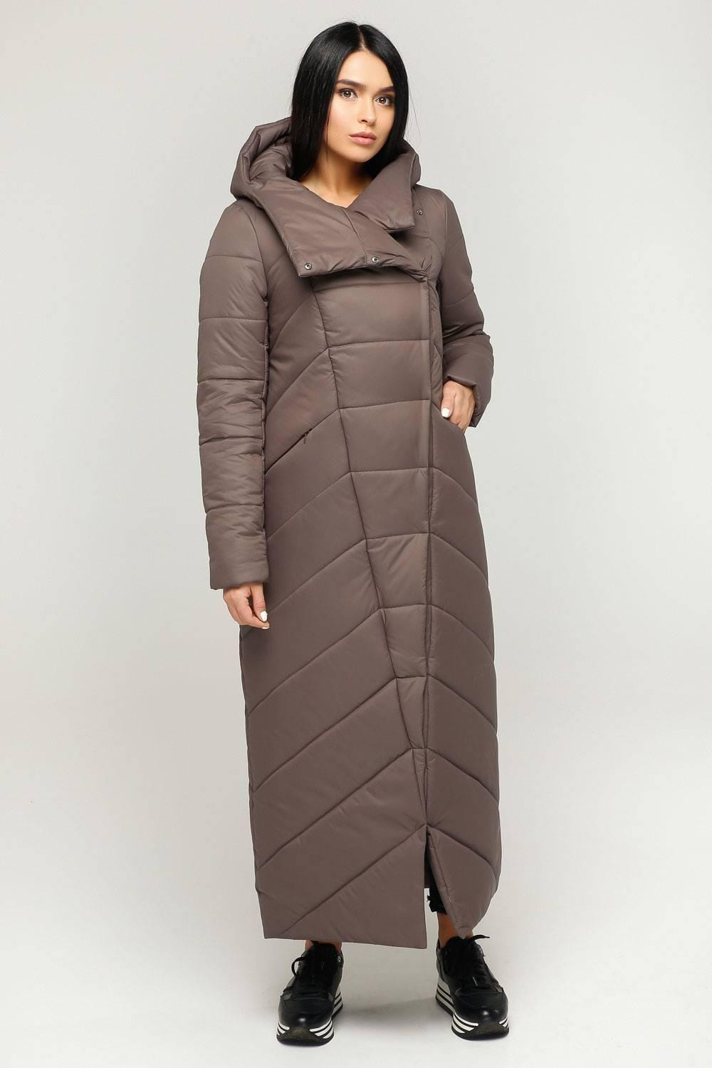 Brown Long Puffer Coat Winter Warm Women's Clothing Пуховик ПВ - 1133 Лаке Тон 71 - FAVORITTI