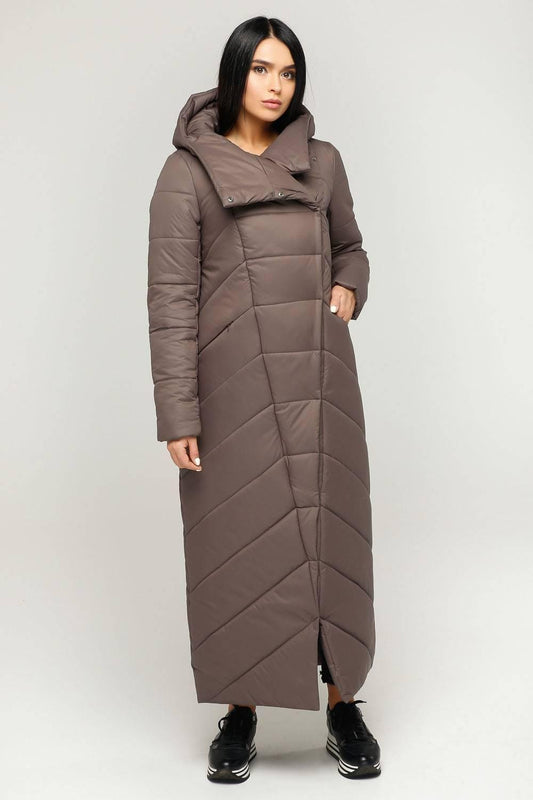 Brown Long Puffer Coat Winter Warm Women's Clothing Пуховик ПВ - 1133 Лаке Тон 71 - FAVORITTI