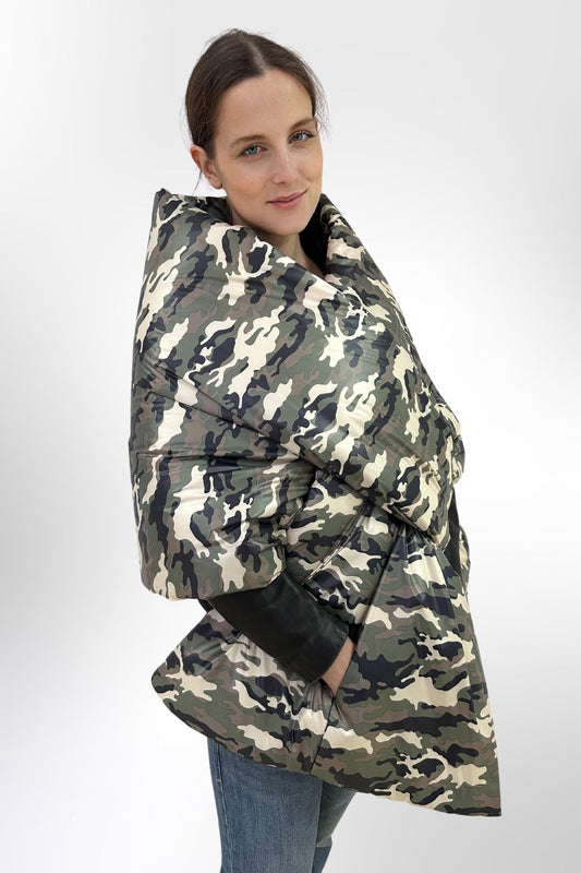 Camouflage Puffer Blanket Shawl Stole Cape Large Scarf 20x85in with pockets Camo Outdoor Warm Winter Gift - FAVORITTI