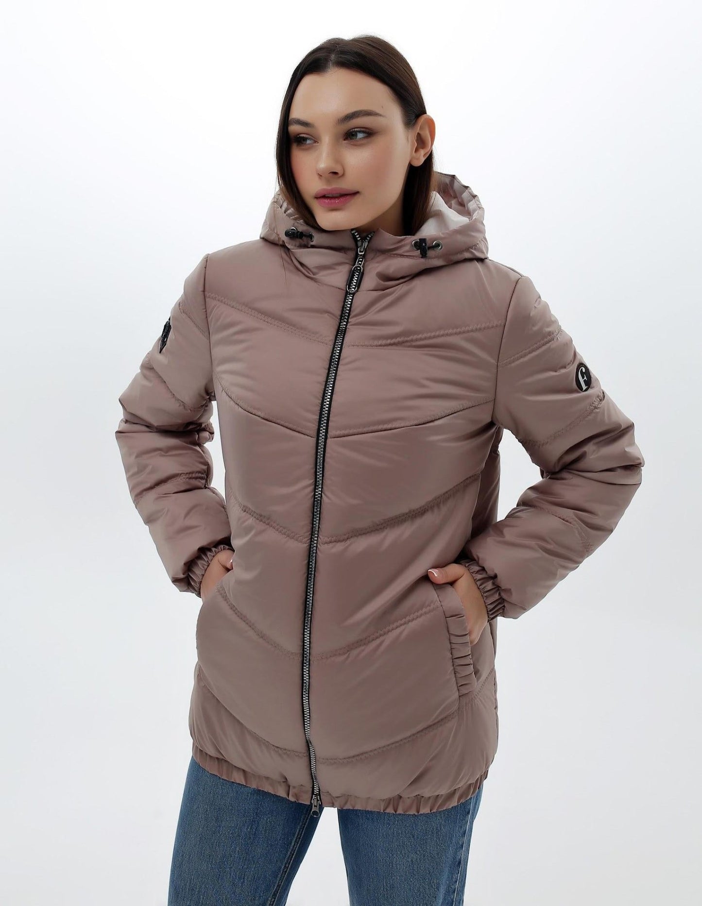 Cappuccino Puffer Jacket Women Puffy Hooded Coat Waterproof and Windproof Куртка В - 1237 Лаке Тон 89Д + Тон 88 - FAVORITTI